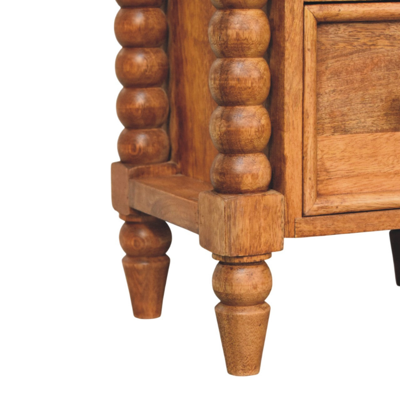 Spindle Amber Bedside Table - Solid Mango Wood 2 Drawers