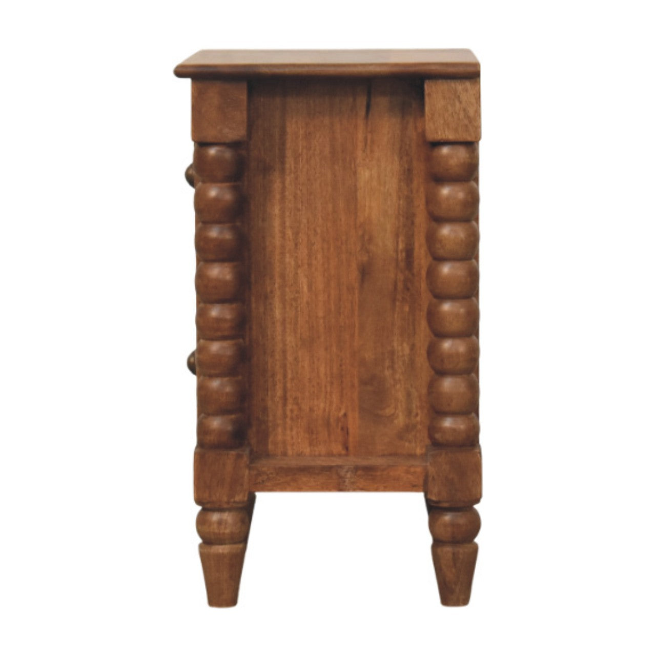 Spindle Amber Bedside Table - Solid Mango Wood 2 Drawers