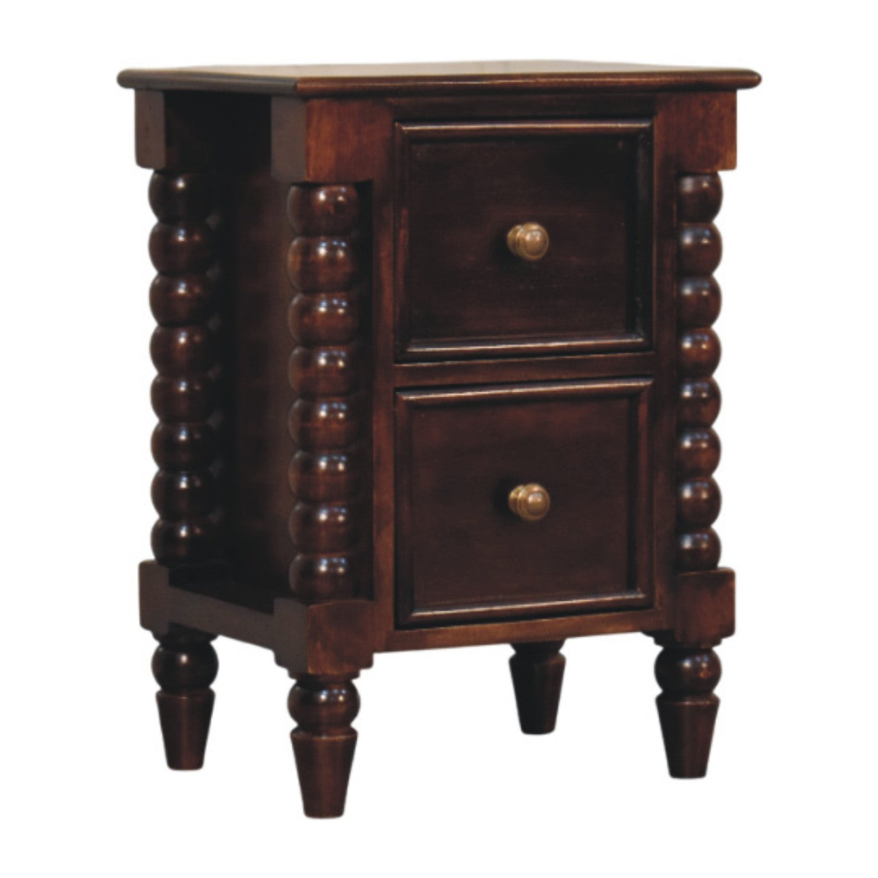 Spindle Winewood Nightstand - Solid Mango Wood 2-Drawer