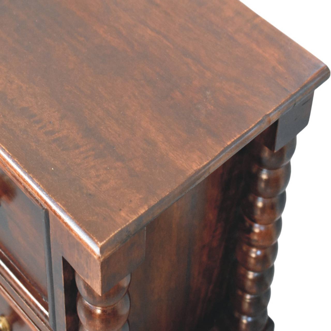 Spindle Winewood Nightstand - Solid Mango Wood 2-Drawer