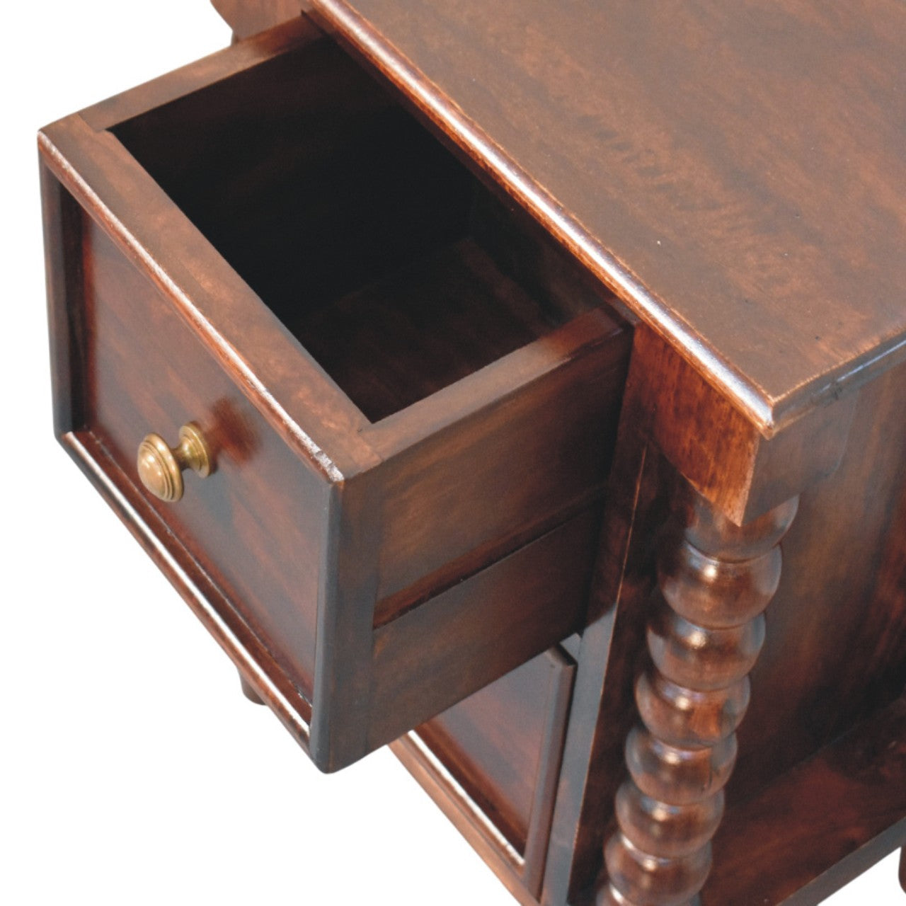 Spindle Winewood Nightstand - Solid Mango Wood 2-Drawer