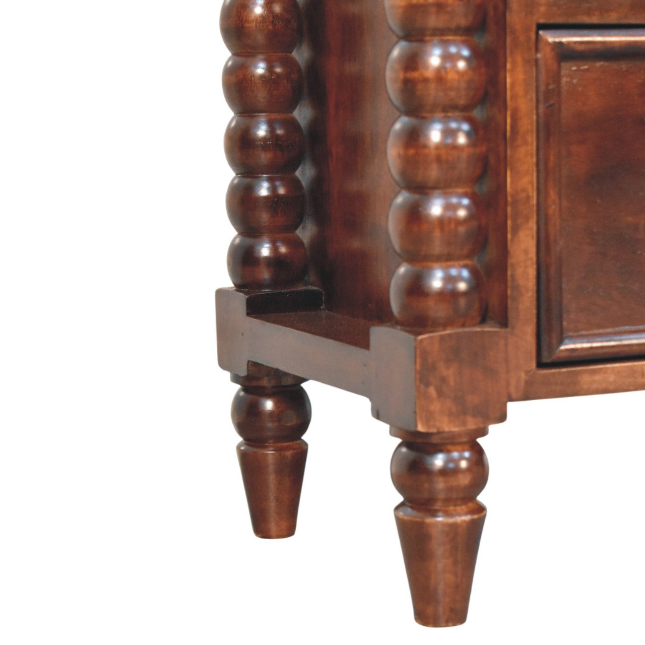 Spindle Winewood Nightstand - Solid Mango Wood 2-Drawer