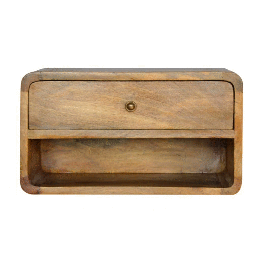 Floating Curve Nightstand - Solid Mango Wood Oak-ish Finish