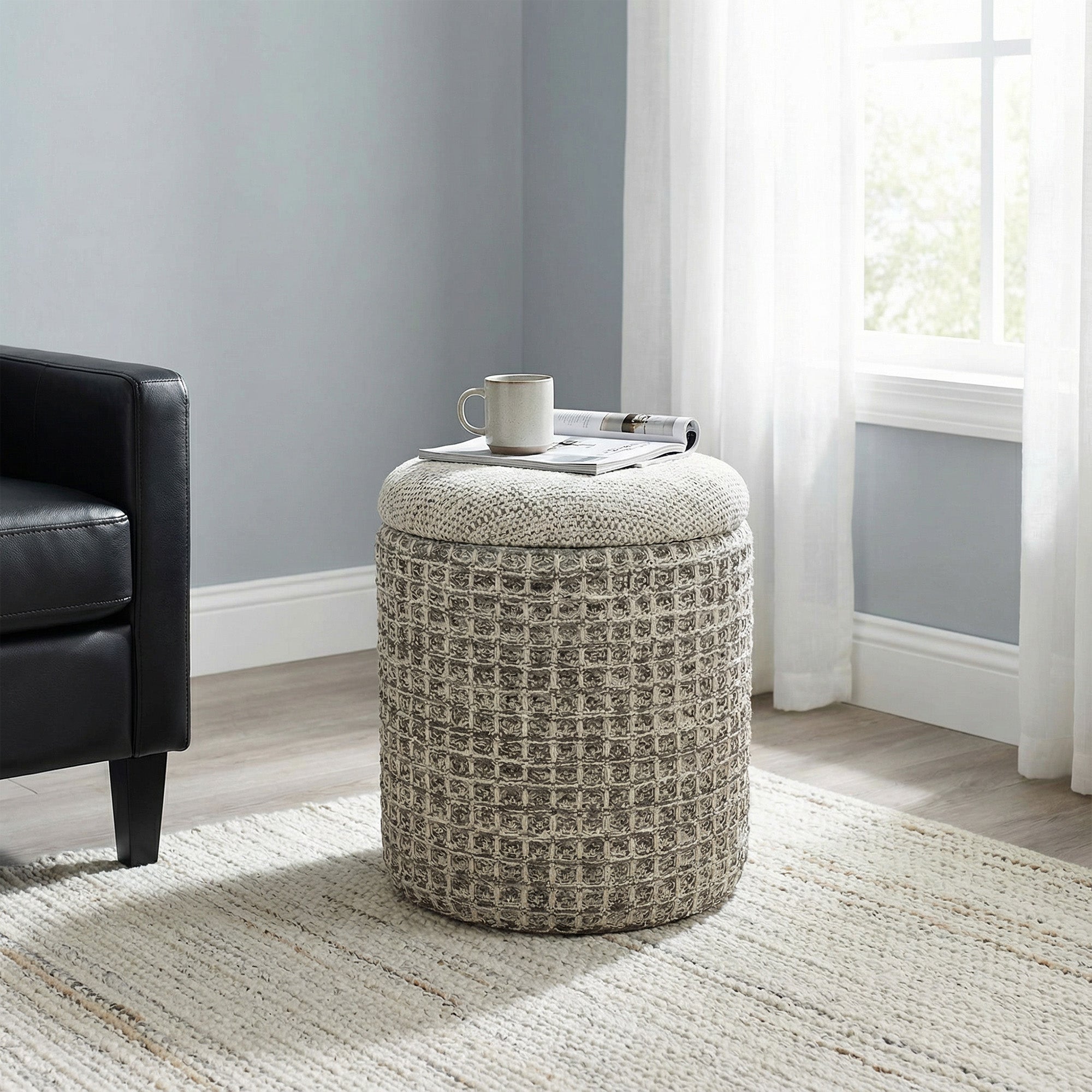 Indigo Storage Ottoman - Beige Charcoal-DECOROLALA