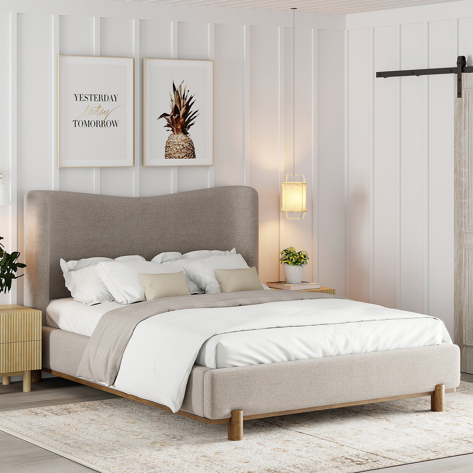 ISADORA-60" PLATFORM BED-DARK BEIGE-Bed frame-DECOROLALA