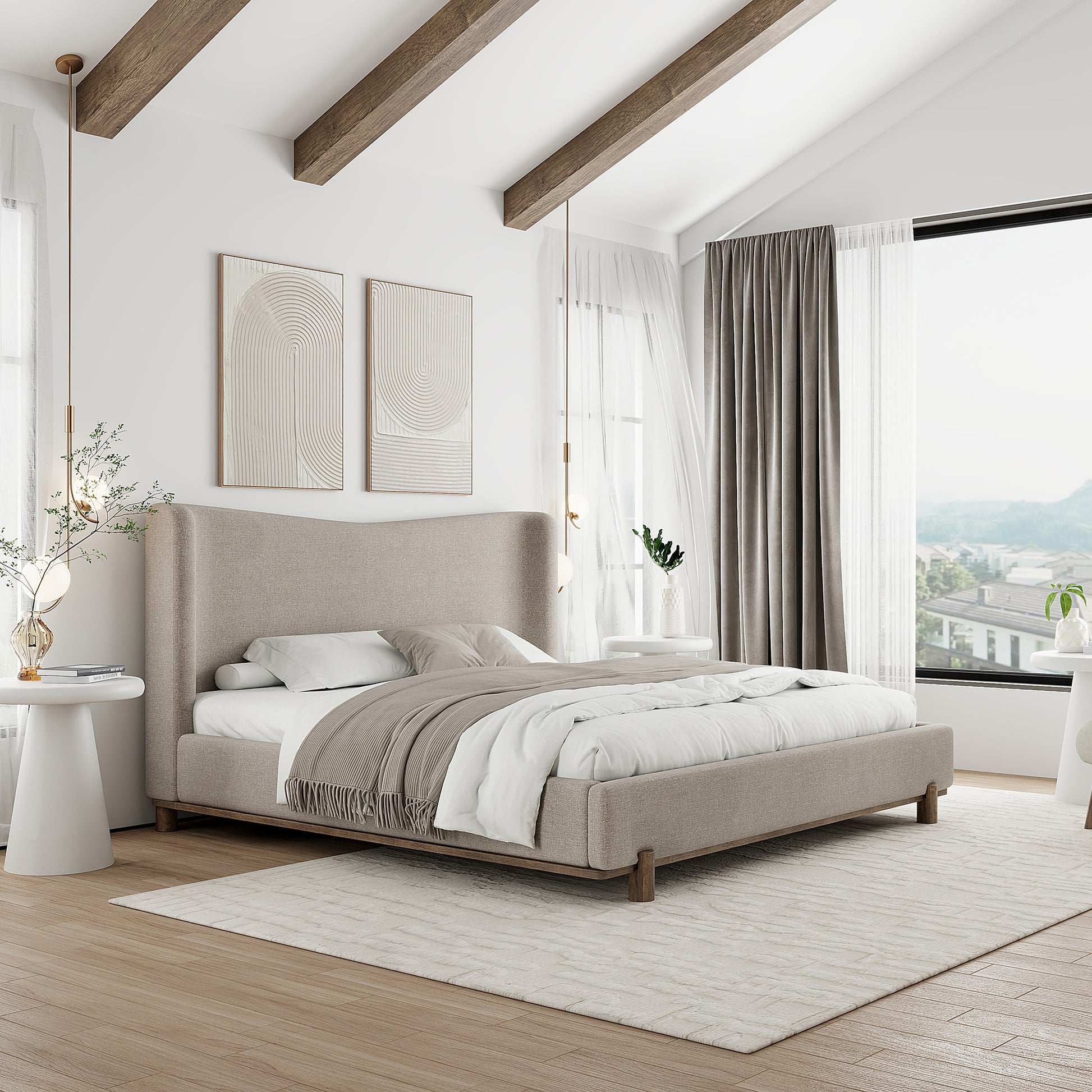 ISADORA-78" PLATFORM BED-DARK BEIGE-DECOROLALA