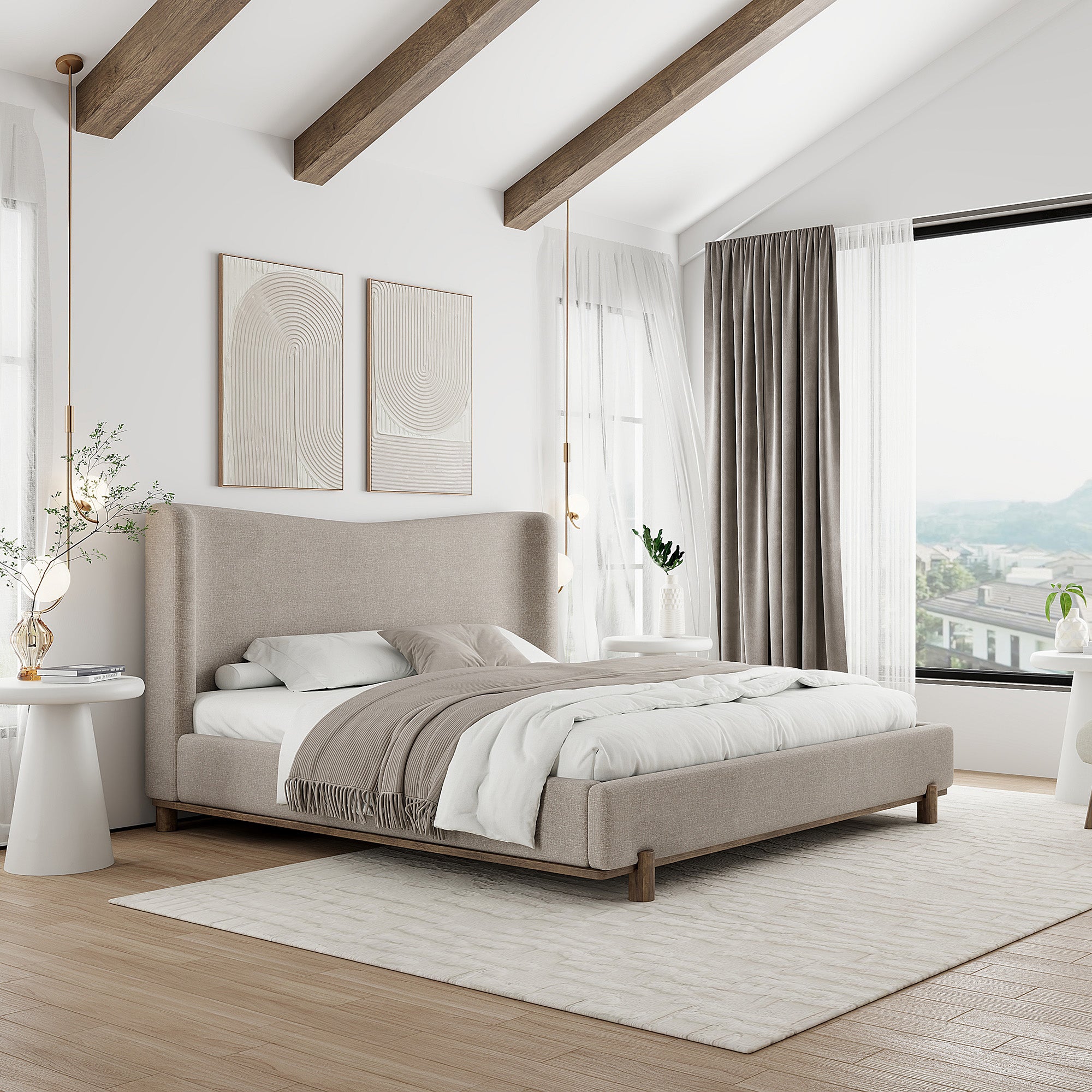 ISADORA-78" PLATFORM BED-DARK BEIGE-DECOROLALA