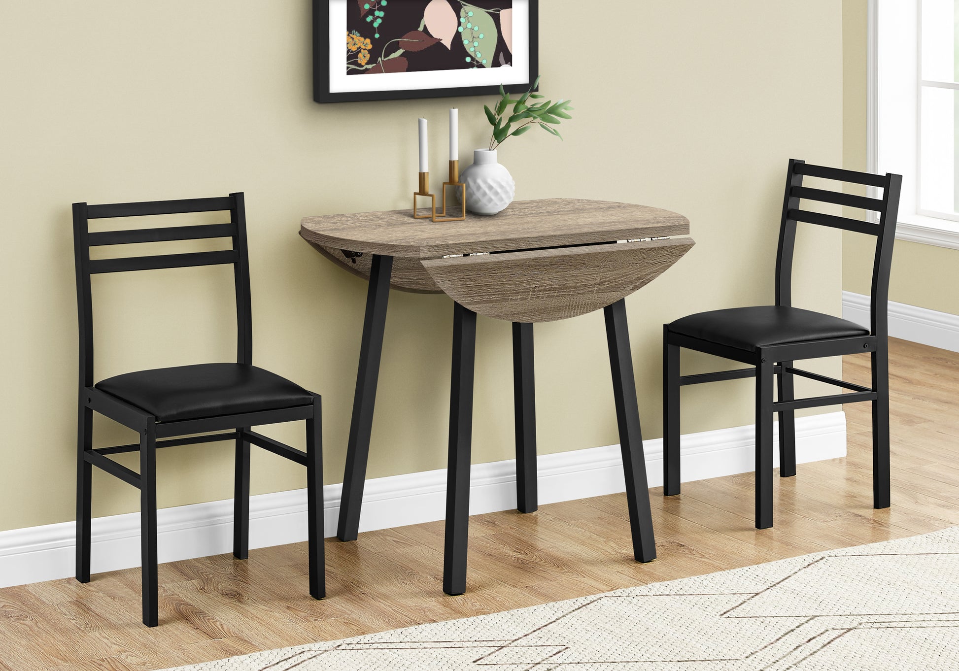 Dining Set - 3pcs Set / Dark Taupe Top / Black Metal-Dining Sets-DECOROLALA