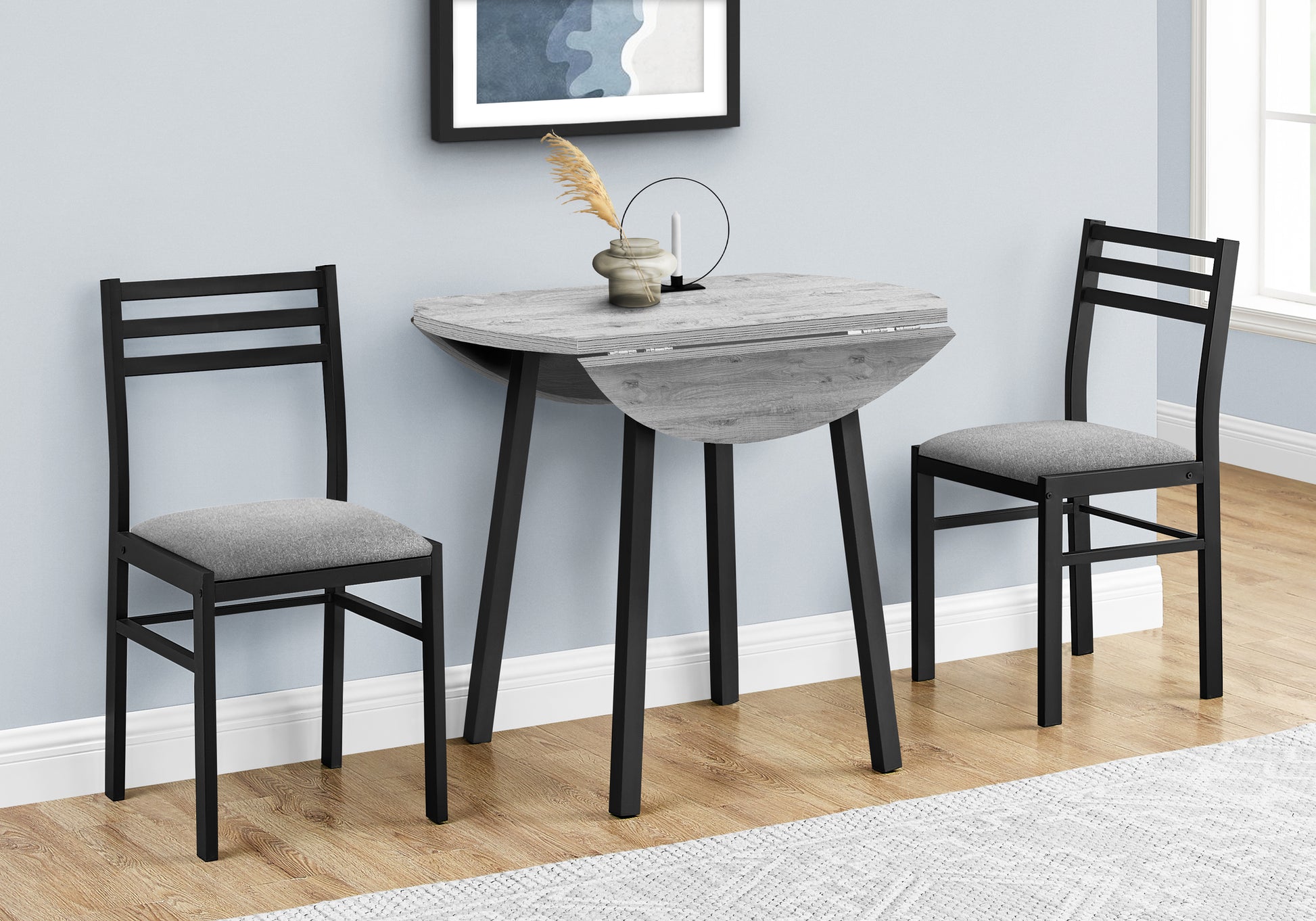 Dining Set - 3pcs Set / Dark Taupe Top / Black Metal-Dining Sets-DECOROLALA