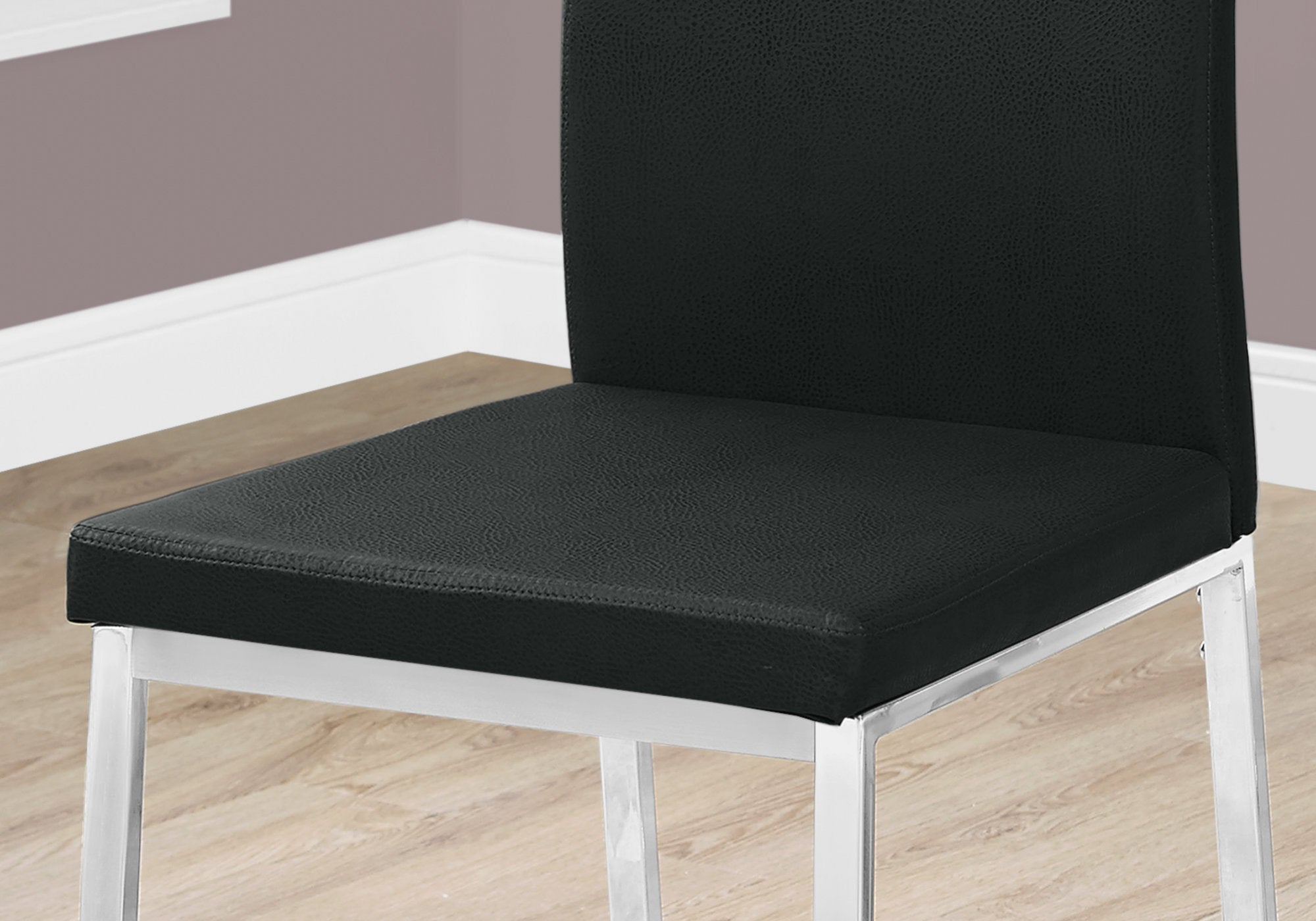 Dining Chair - 2pcs / 38"H / Black Leather-Look / Chrome-Dining Chair-DECOROLALA