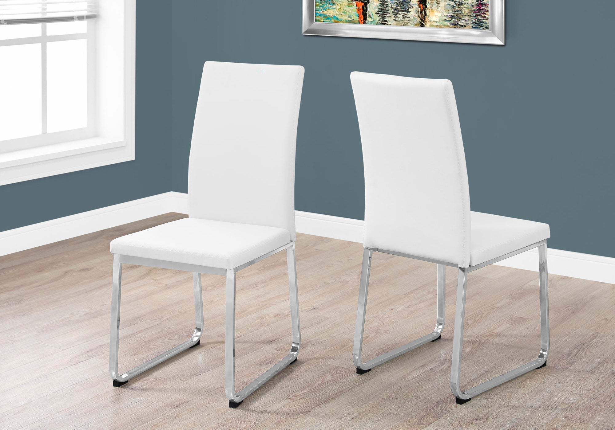 Dining Chair - 2pcs / 38"H / Black Leather-Look / Chrome-Dining Chair-DECOROLALA