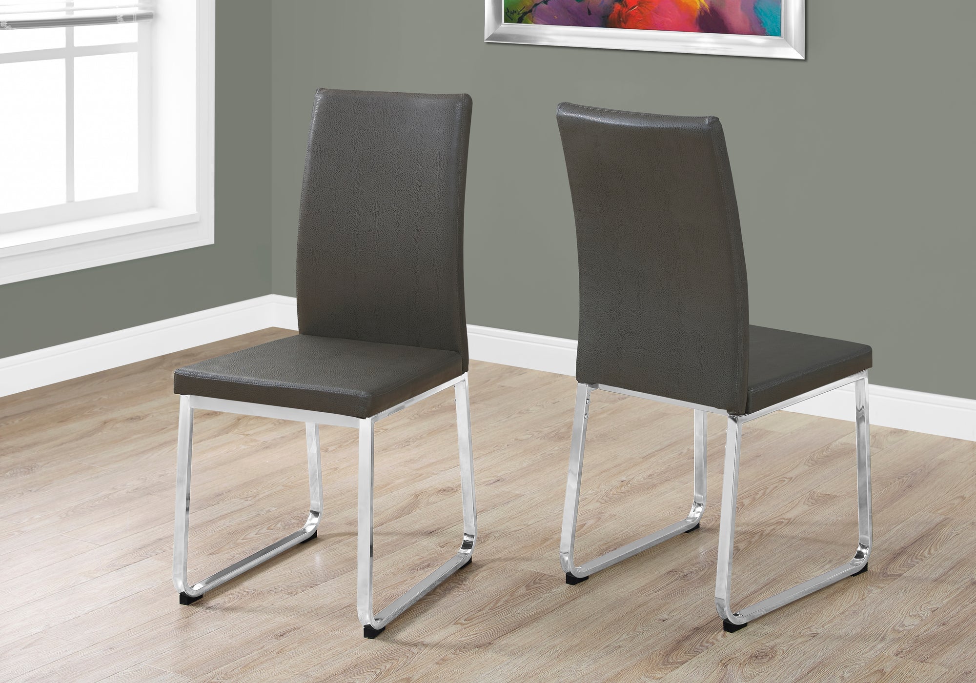 Dining Chair - 2pcs / 38"H / Black Leather-Look / Chrome-Dining Chair-DECOROLALA