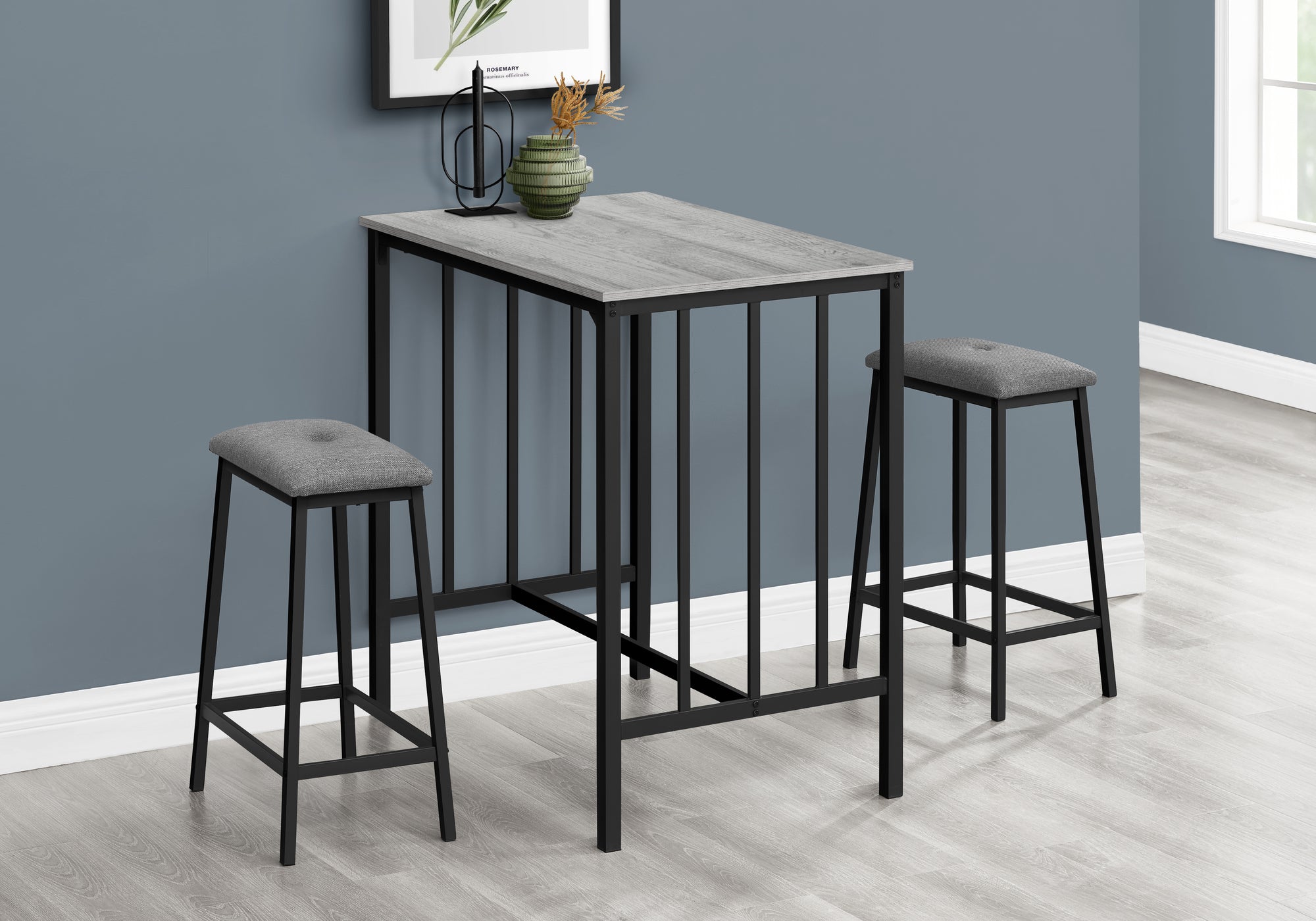Dining Set - 3pcs Counter Height Dark Taupe / Black Metal-Dining Sets-DECOROLALA