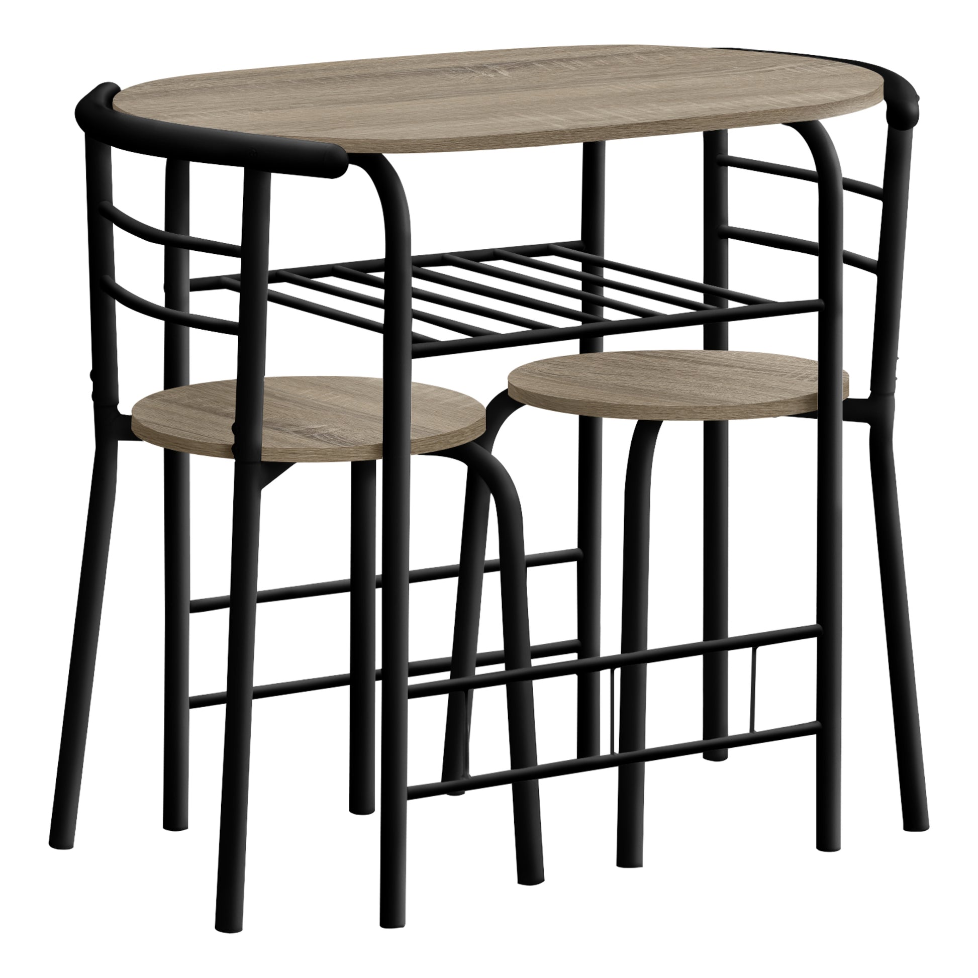 Dining Set - 3pcs Set / Dark Taupe Top / Black Metal-Dining Sets-DECOROLALA