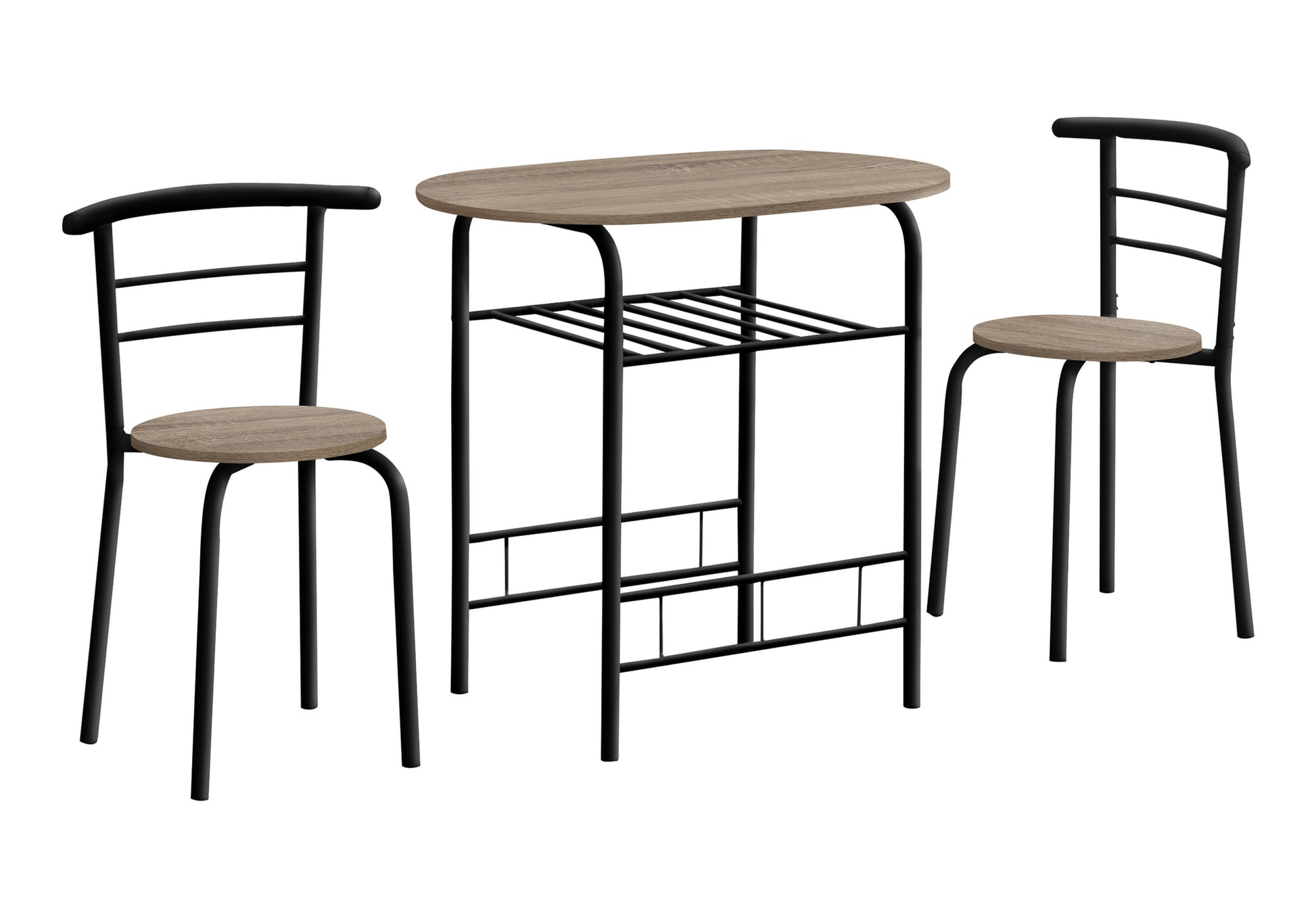 Dining Set - 3pcs Set / Dark Taupe Top / Black Metal-Dining Sets-DECOROLALA