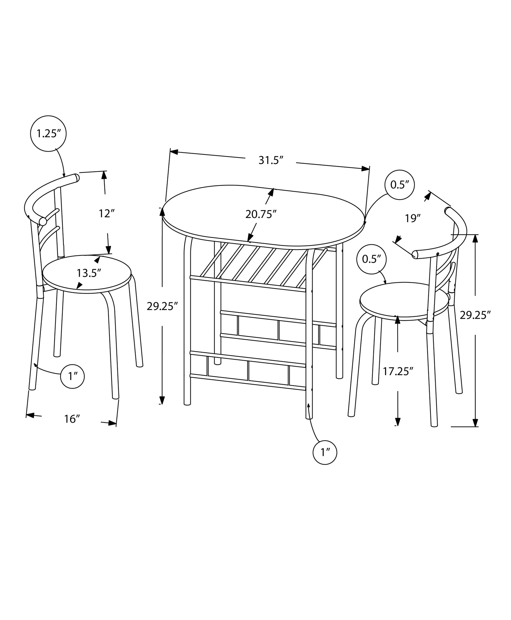 Dining Set - 3pcs Set / Dark Taupe Top / Black Metal-Dining Sets-DECOROLALA