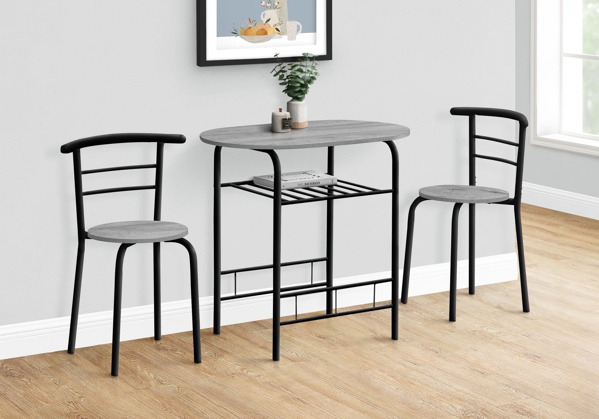 Dining Set - 3pcs Set / Dark Taupe Top / Black Metal-Dining Sets-DECOROLALA