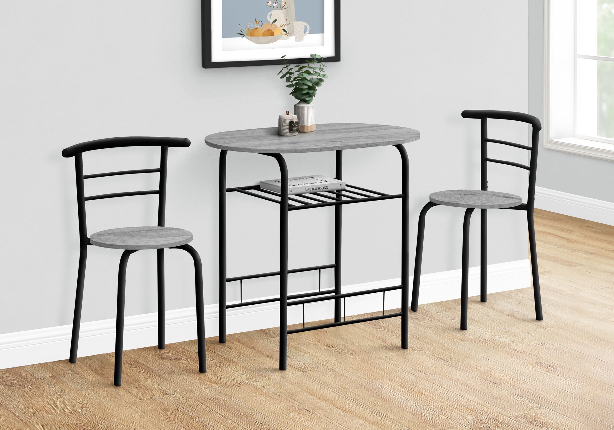 Dining Set - 3pcs Set / Dark Taupe Top / Black Metal-Dining Sets-DECOROLALA