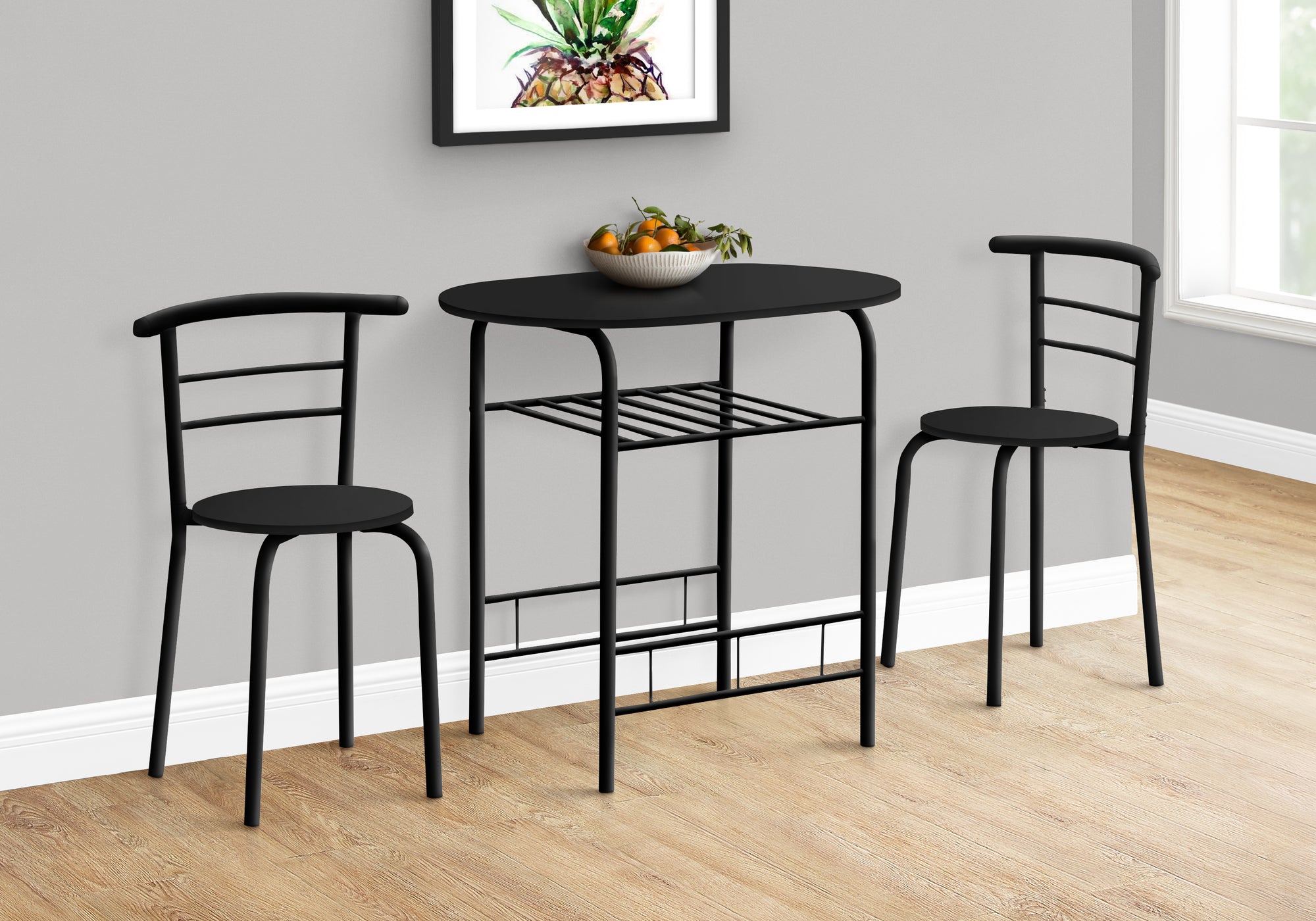 Dining Set - 3pcs Set / Dark Taupe Top / Black Metal-Dining Sets-DECOROLALA