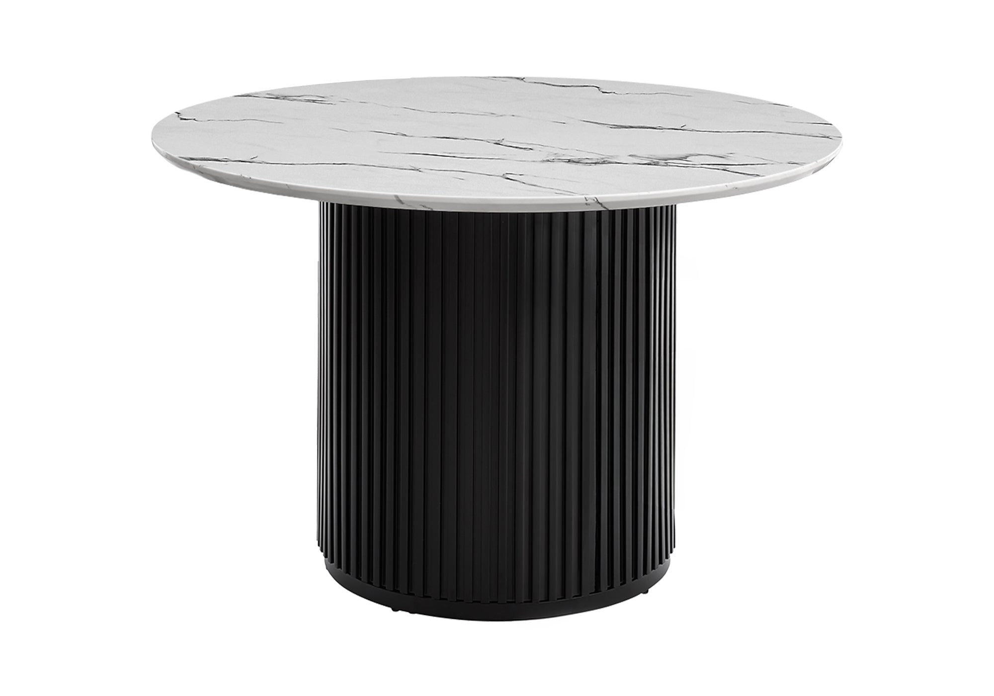 48" Round Dining Table - White Faux Marble and Black Base