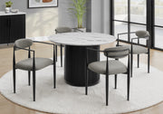 48" Round Dining Table - White Faux Marble and Black Base