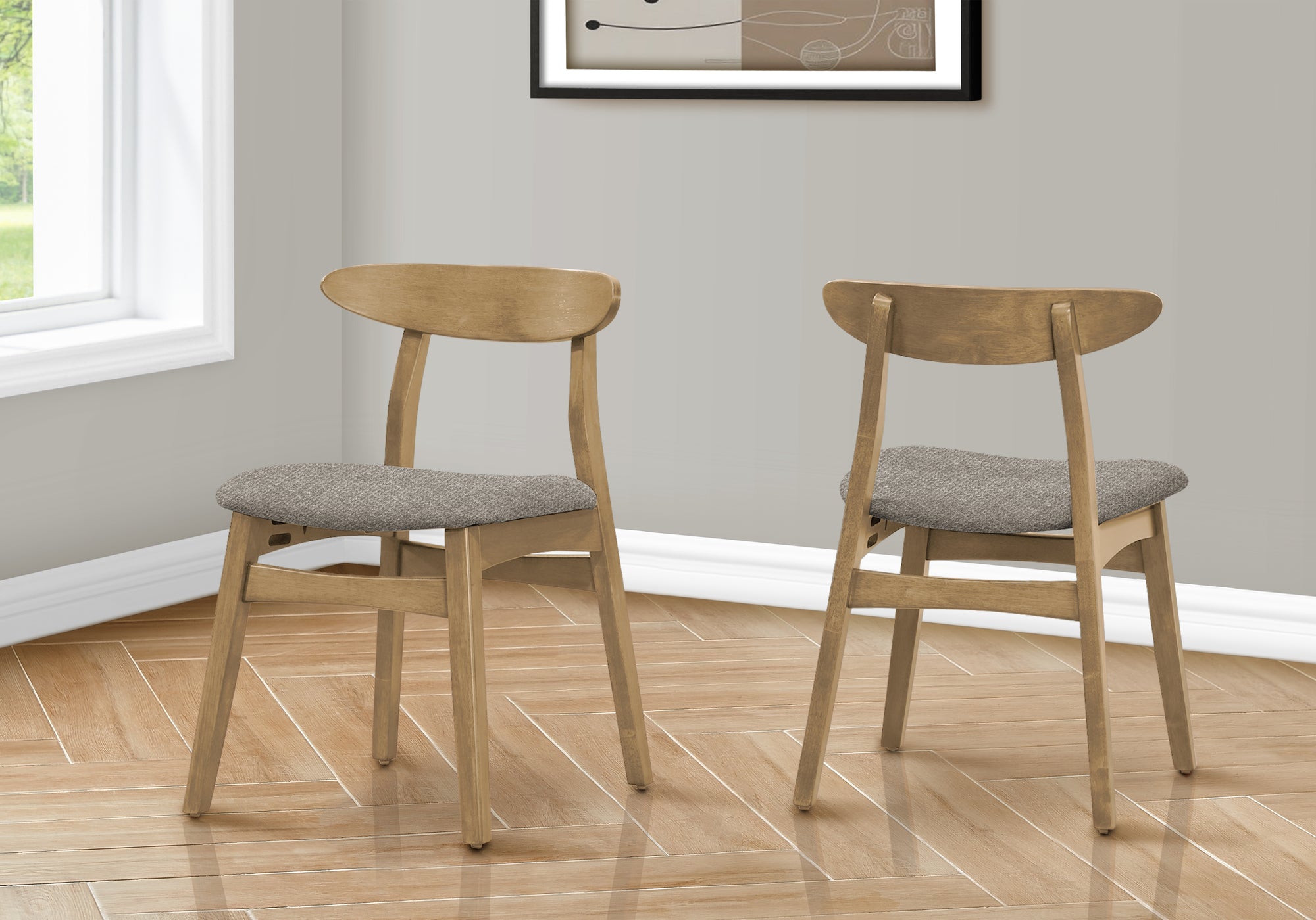 Chaises de salle à manger rembourrées style milieu du siècle - Lot de 2 en tissu clair