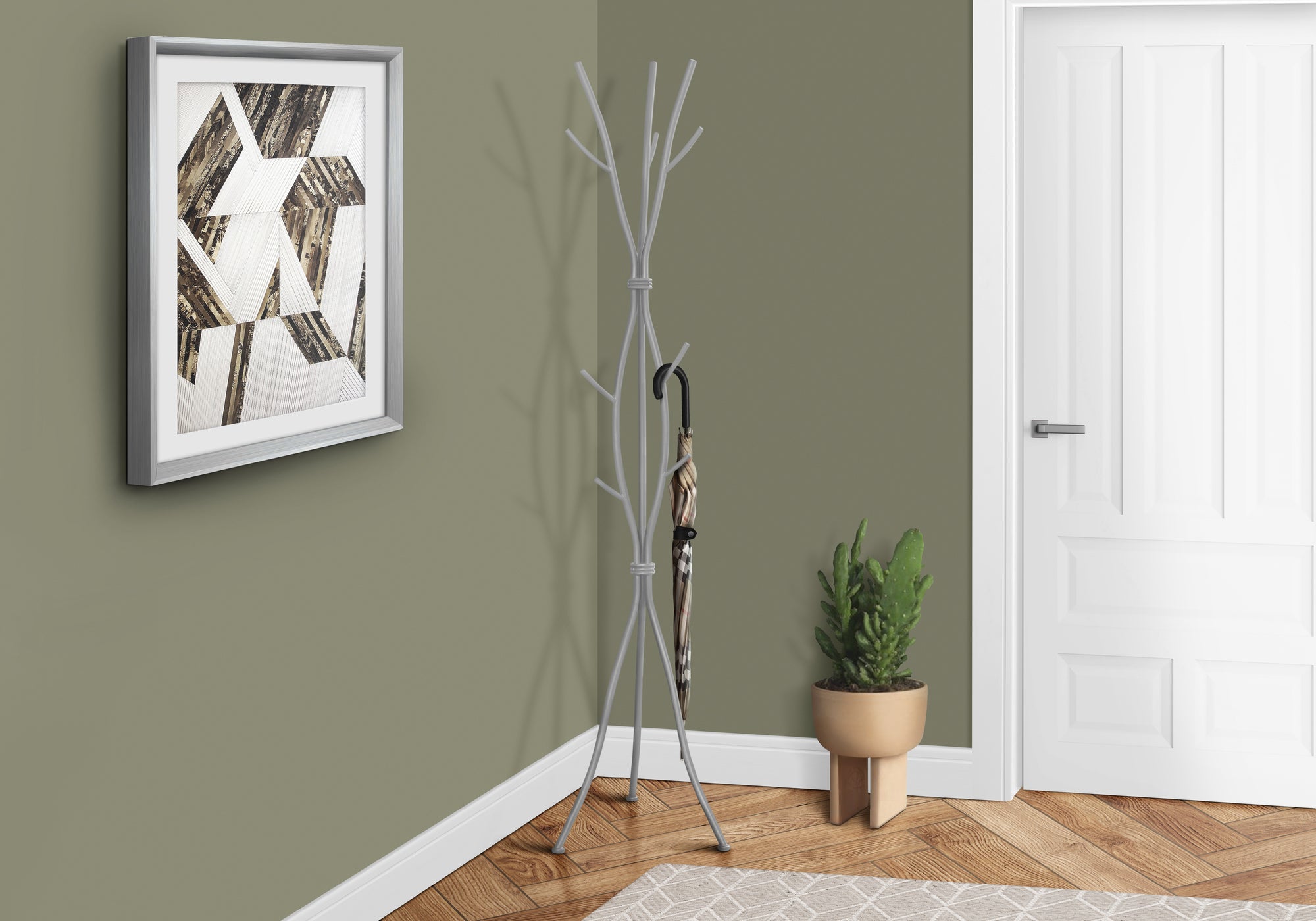 Coat Rack - 74"H / Hammered Silver Metal-Coat Rack-DECOROLALA