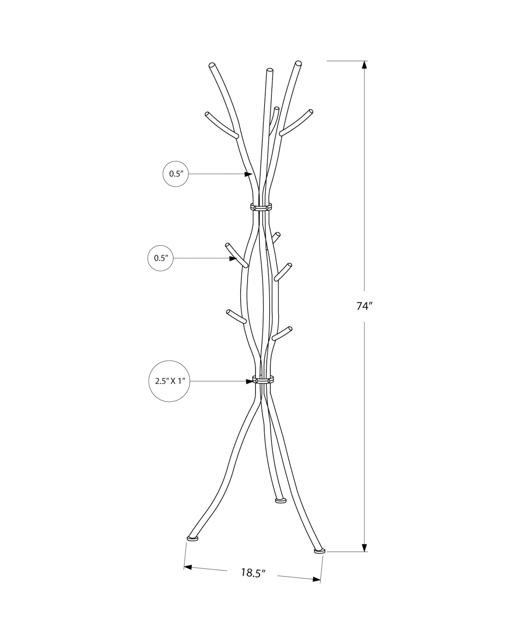 Coat Rack - 74"H / Hammered Silver Metal-Coat Rack-DECOROLALA
