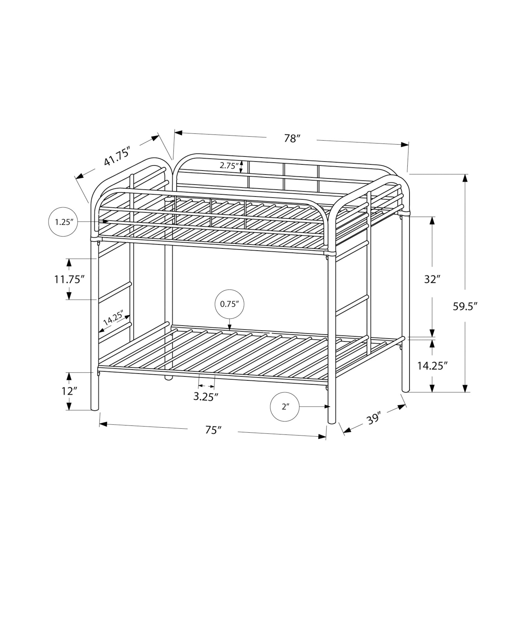 Bunk Bed - Twin / Twin Size / Silver Metal-Standard Beds-DECOROLALA