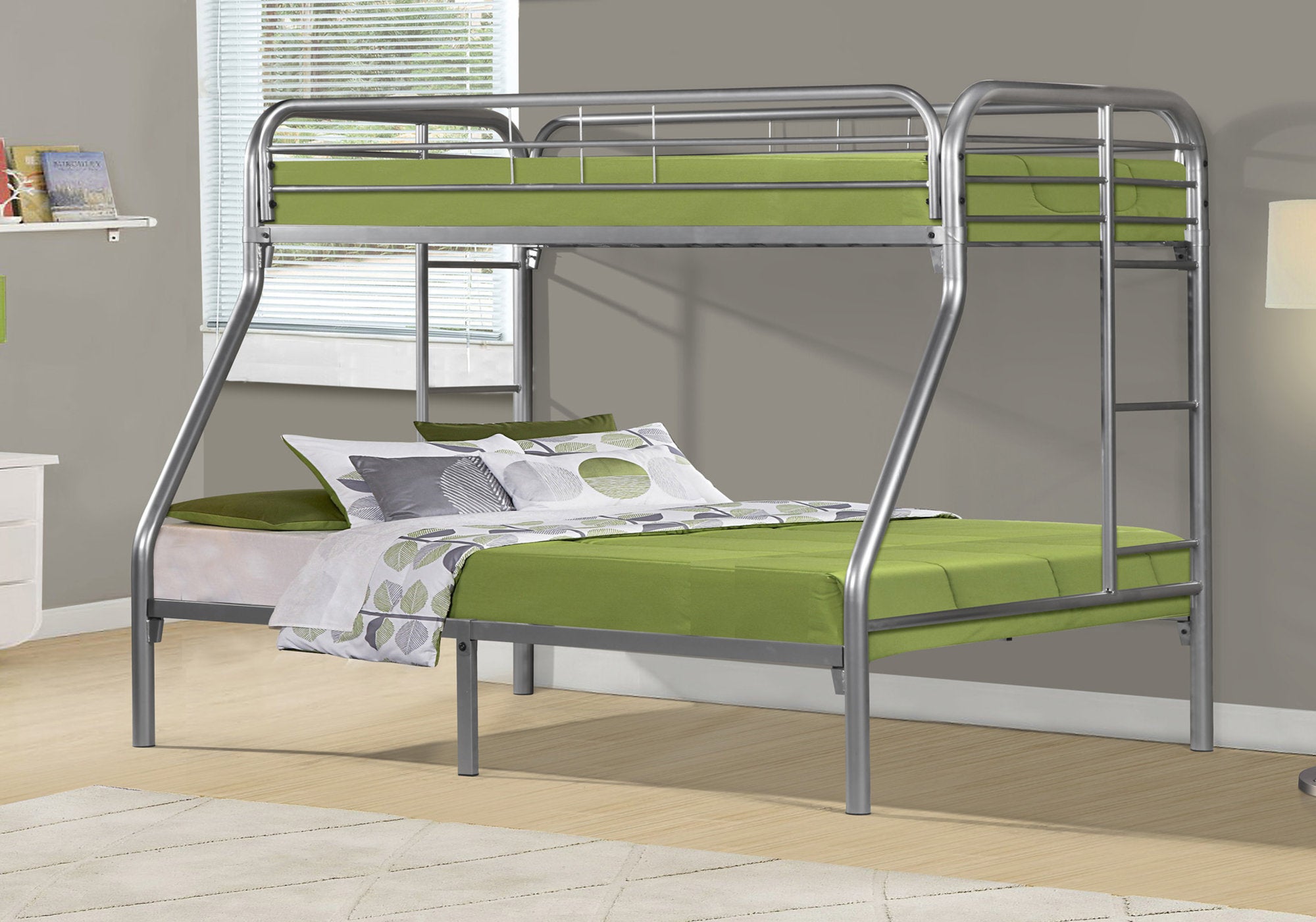 BUNK BED - TWIN / FULL SIZE / SILVER METAL-Standard Beds-DECOROLALA