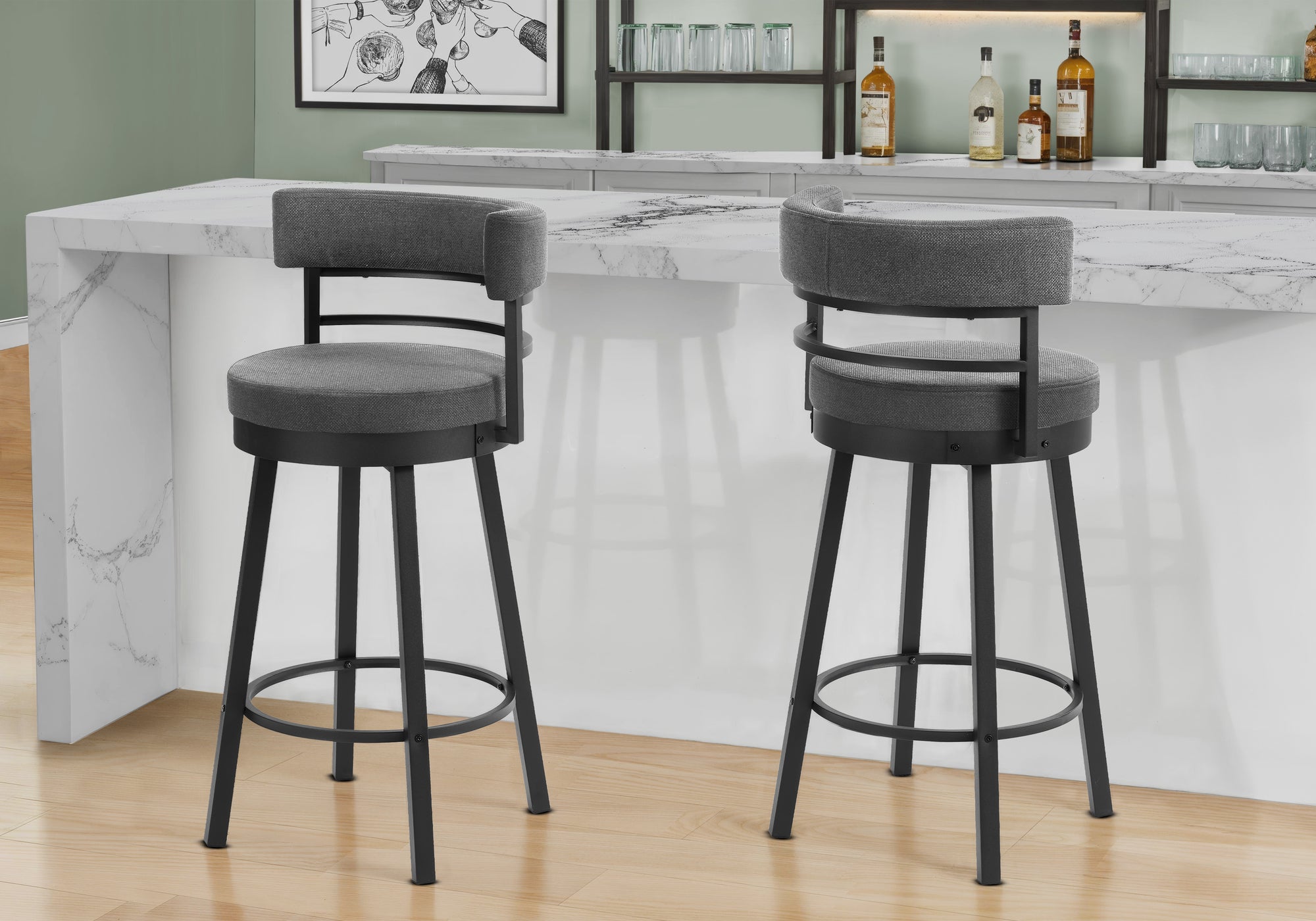 Set of 2 Swivel Barstools - 39" Fabric & Metal Modern Design