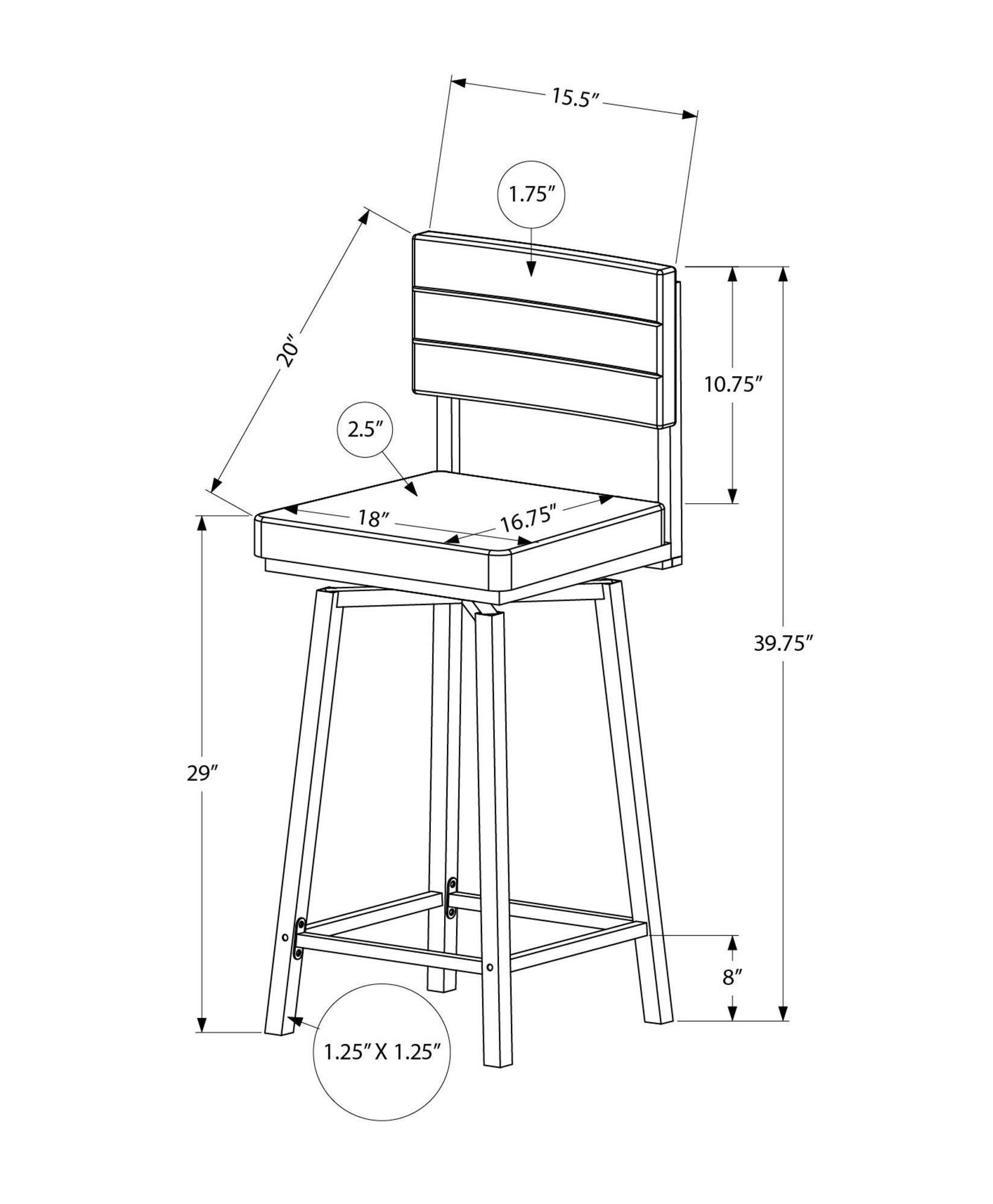 Tabourets de bar pivotants modernes - Lot de 2 aspect cuir 40" métal