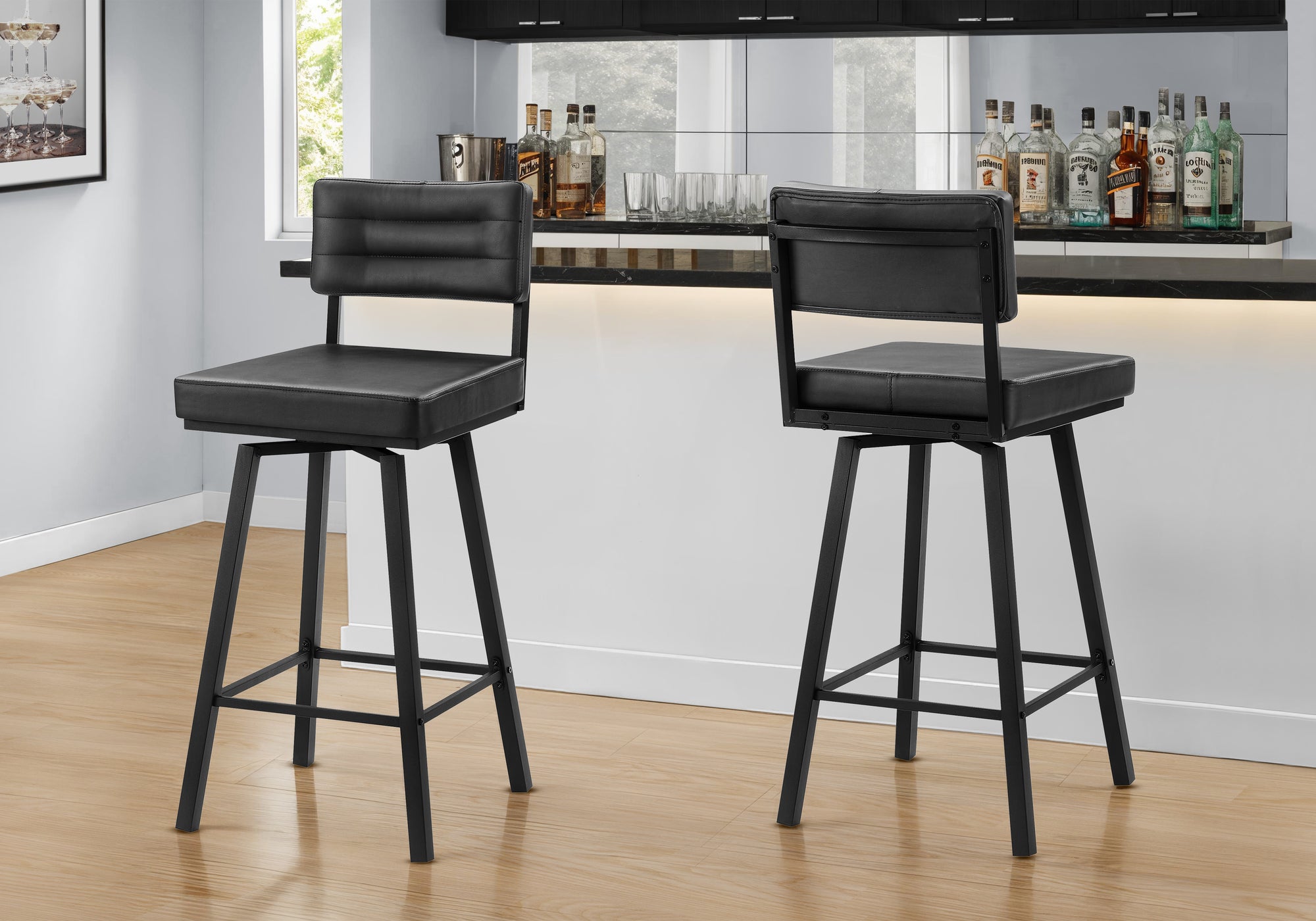 Tabourets de bar pivotants modernes - Lot de 2 aspect cuir 40" métal