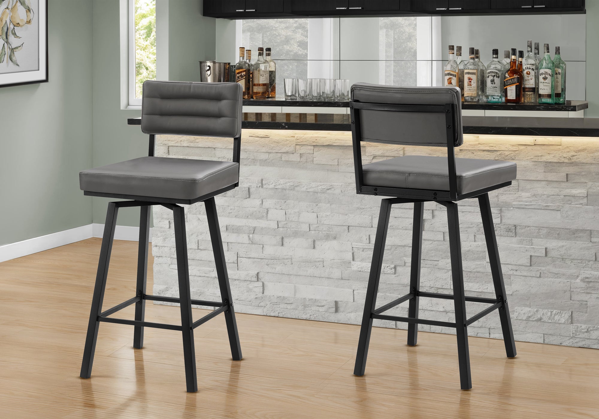 Tabourets de bar pivotants modernes - Lot de 2 aspect cuir 40" métal