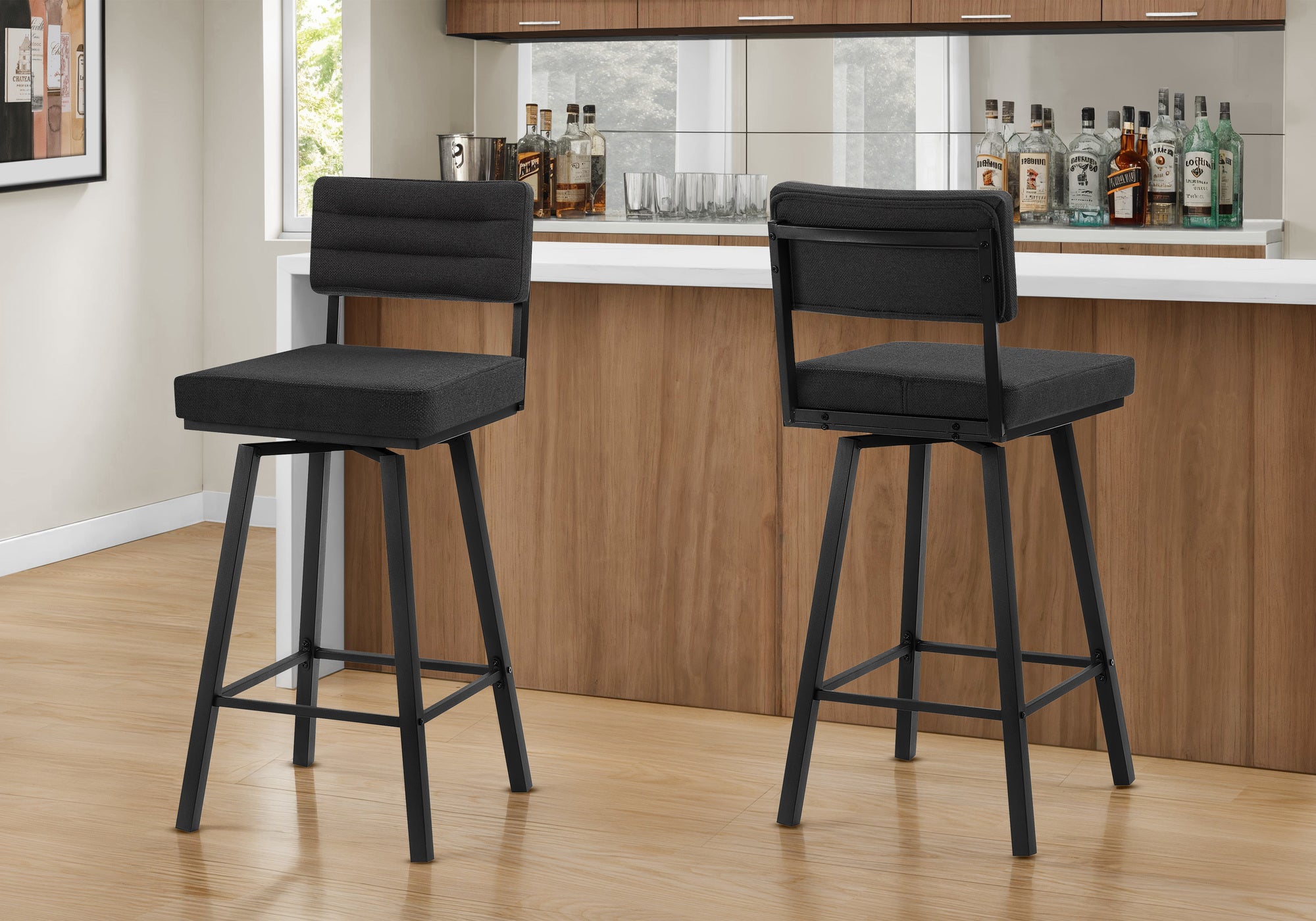 Tabourets de bar pivotants modernes - Lot de 2 aspect cuir 40" métal