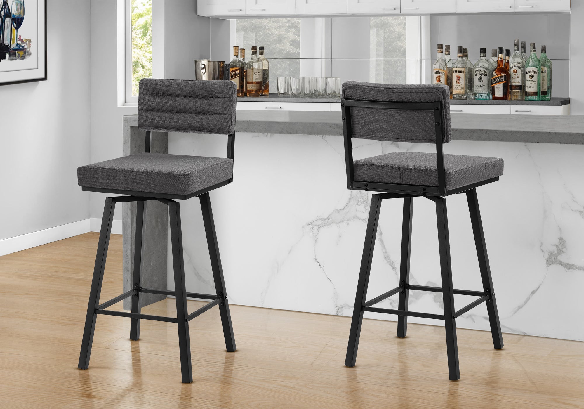 Tabourets de bar pivotants modernes - Lot de 2 aspect cuir 40" métal