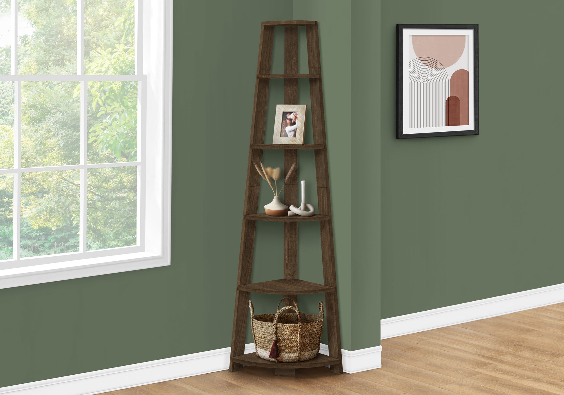 Bookcase - 72""H / Industrial Grey Corner Accent Etagere-Bookshelf-DECOROLALA