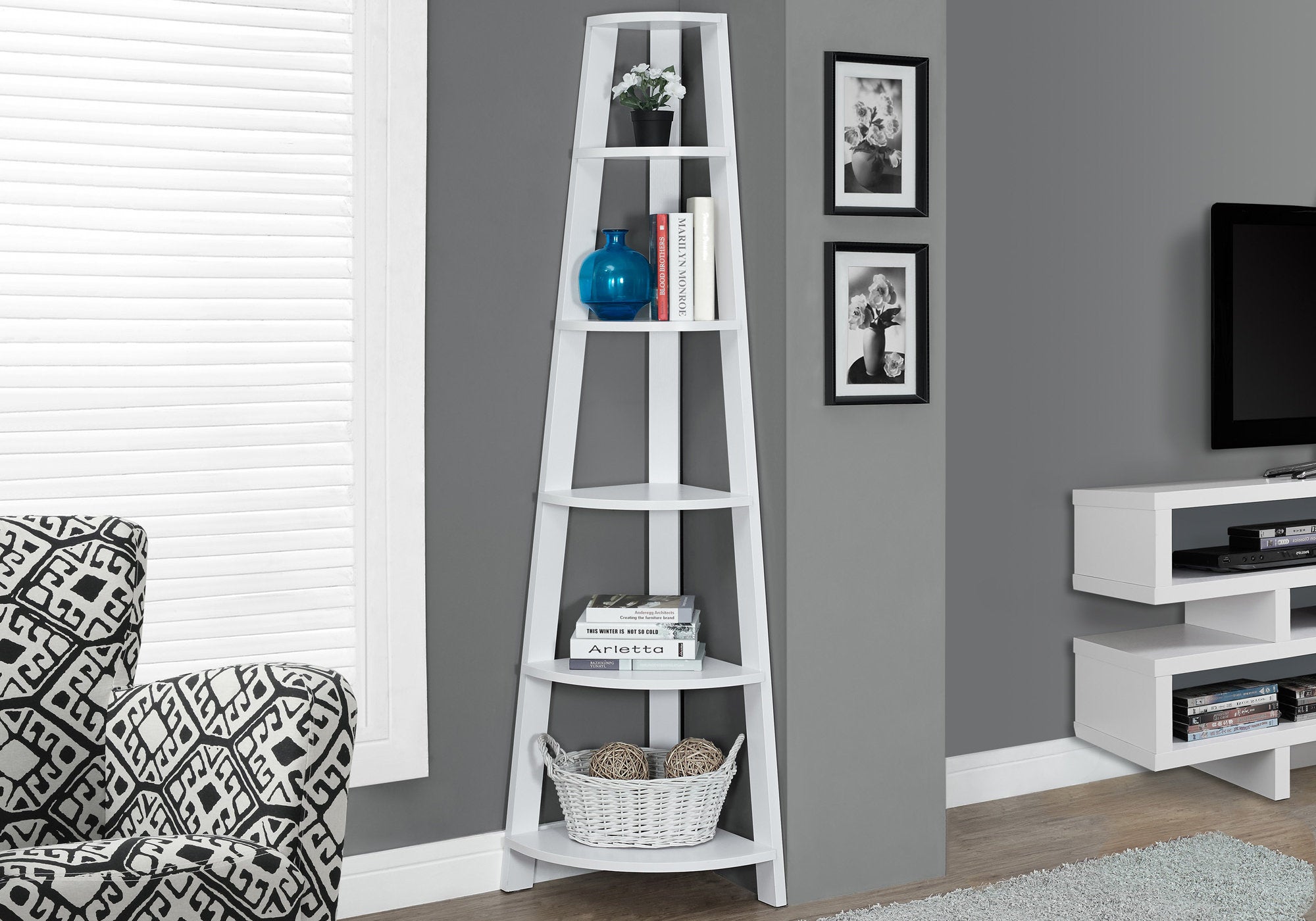 Bookcase - 72""H / Industrial Grey Corner Accent Etagere-Bookshelf-DECOROLALA