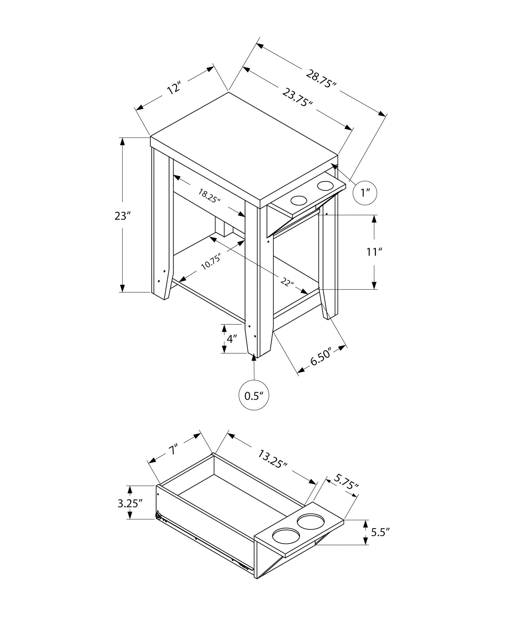 Accent Table - 23"H / Espresso With A Glass Holder-Accent Table-DECOROLALA