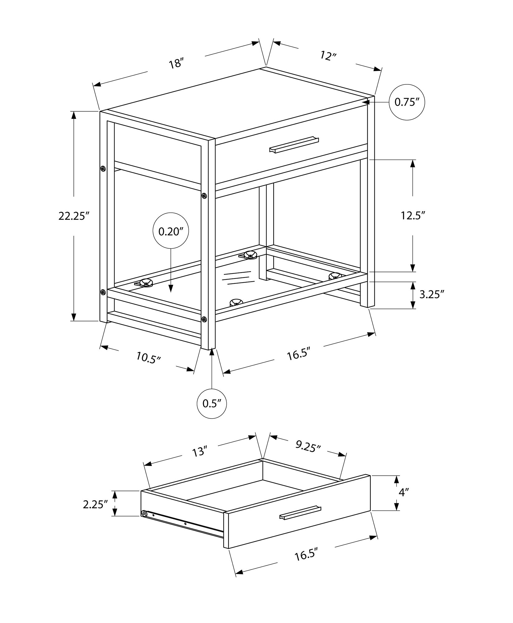 Accent Table - 22"H / Dark Taupe / Black / Tempered Glass-Accent Table-DECOROLALA