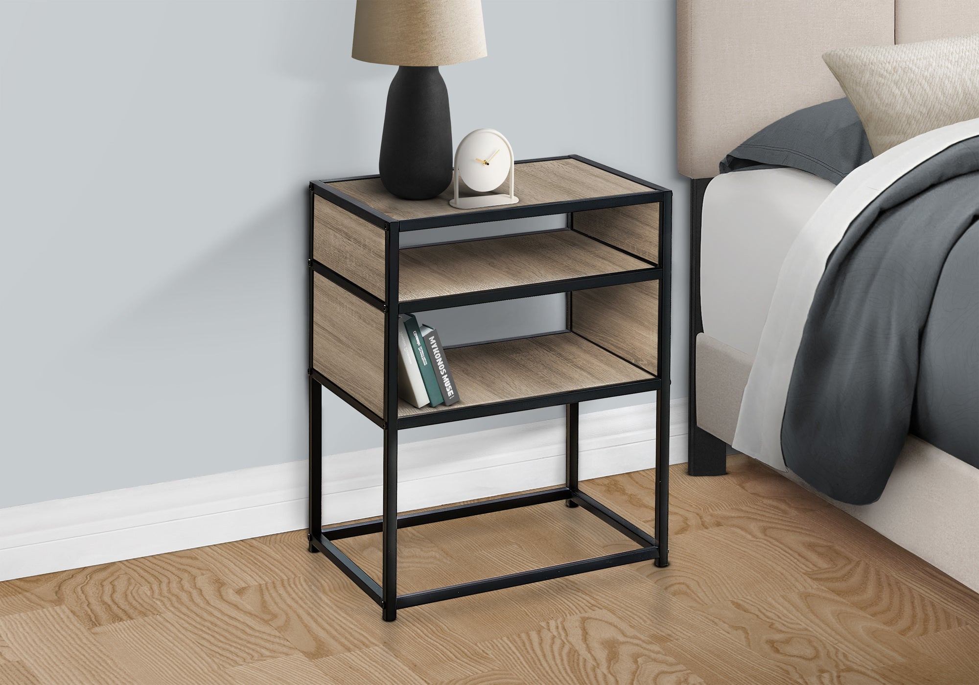 ACCENT TABLE - 22"H / DARK TAUPE / BLACK METAL-Accent Table-DECOROLALA