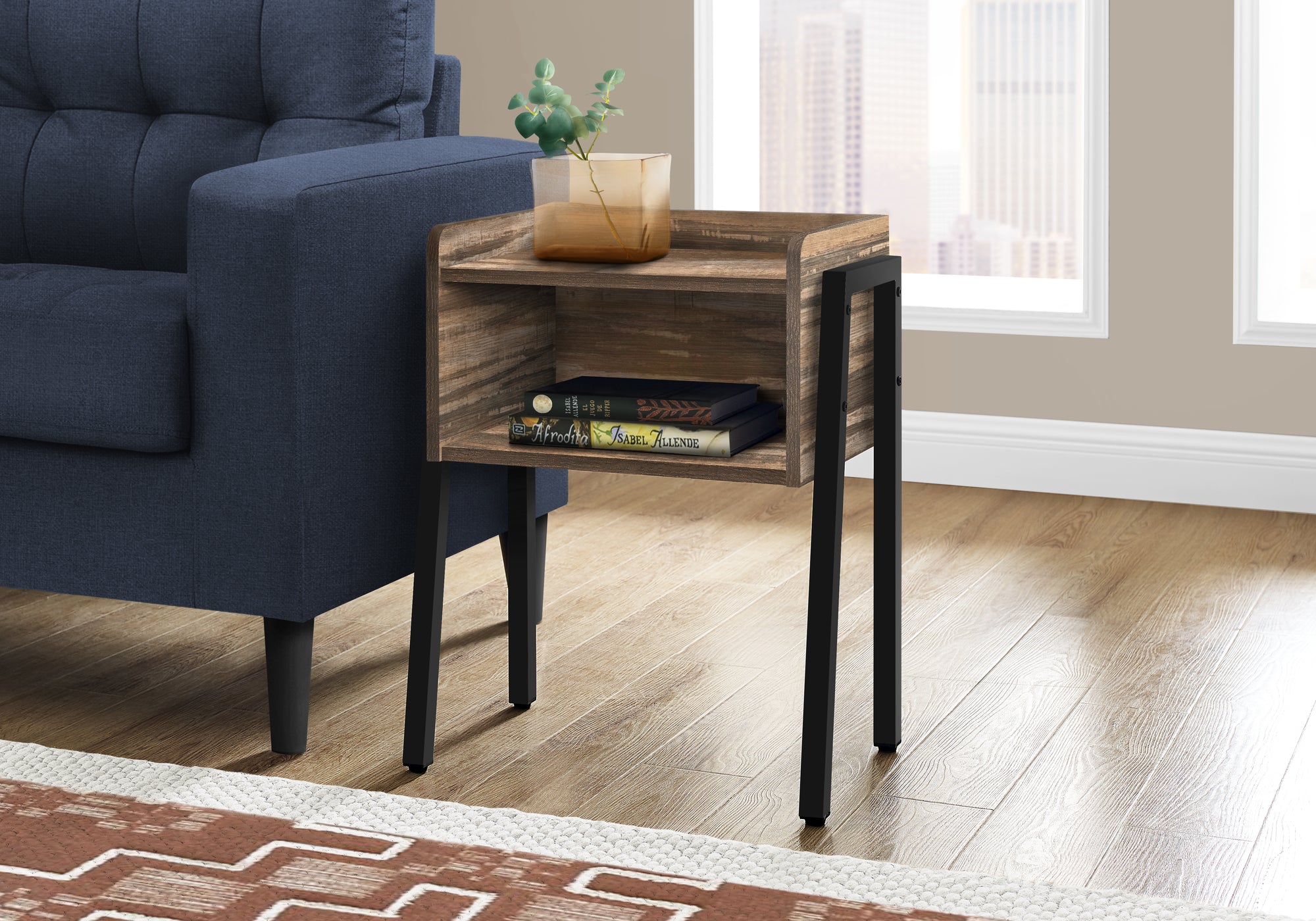 Accent Table - 23"H / Brown Reclaimed-Look / Black Metal-Accent Table-DECOROLALA
