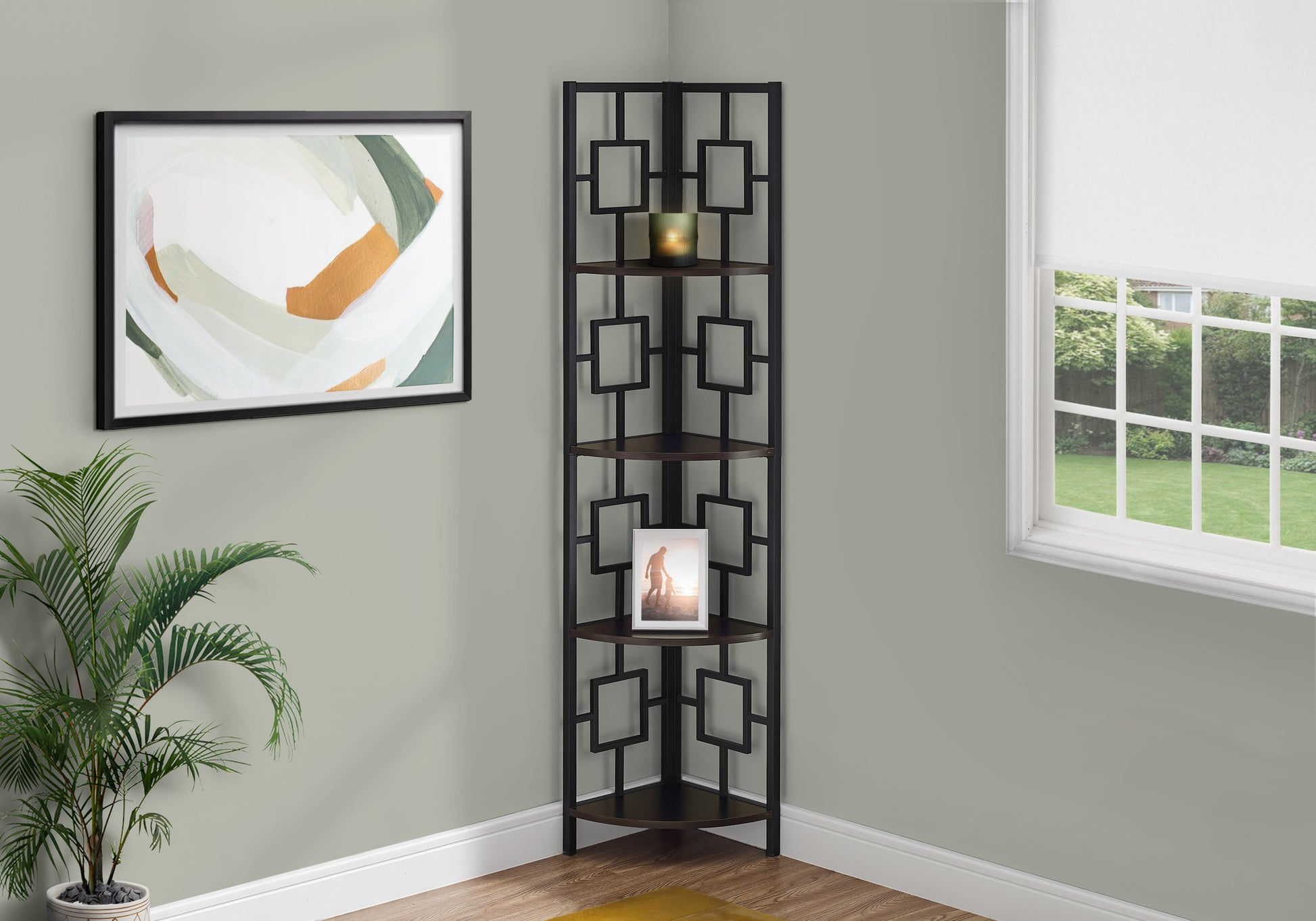 Bookcase - 62"H / Black / Black Metal Corner Etagere-Bookshelf-DECOROLALA
