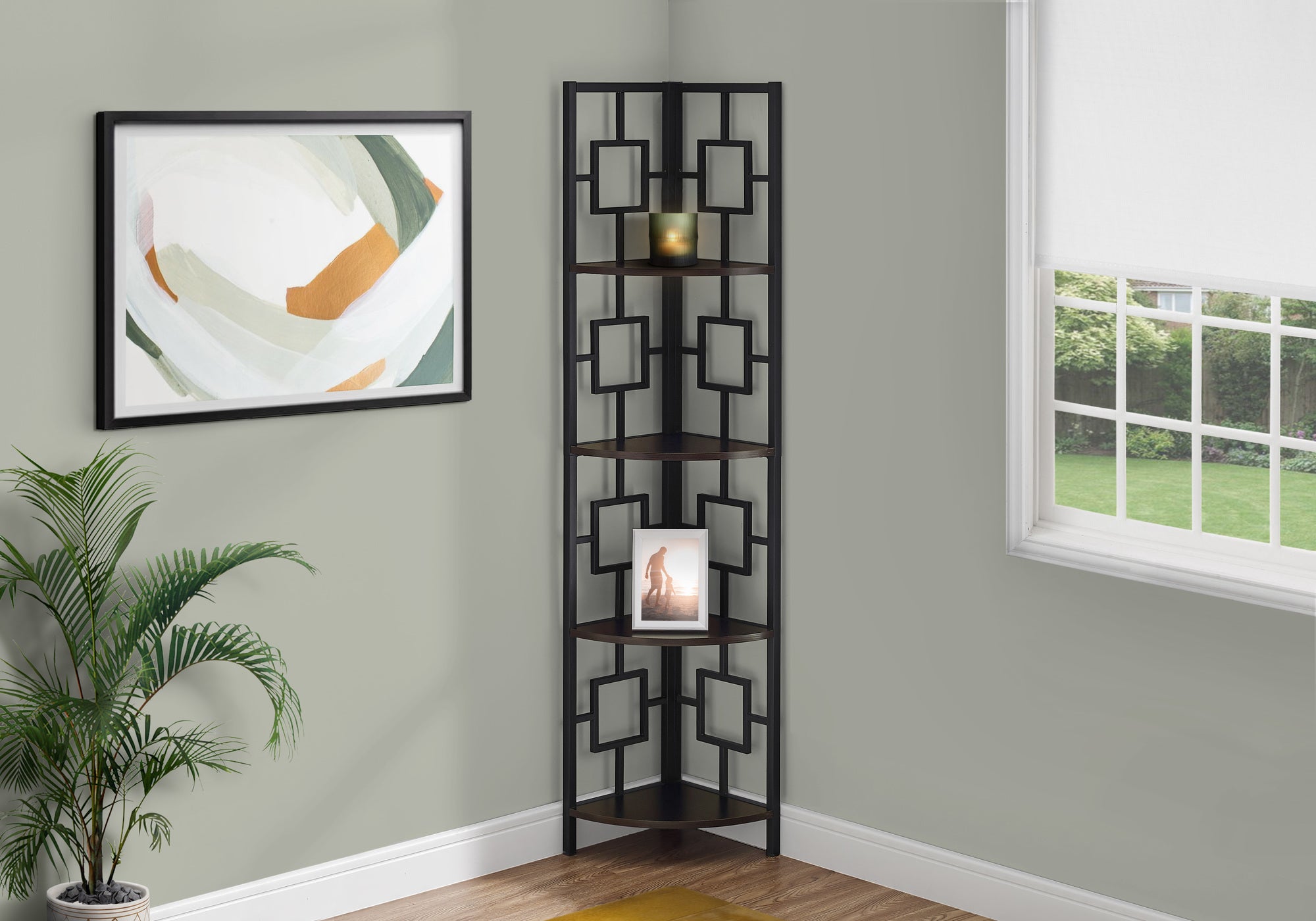 Bookcase - 62"H / Black / Black Metal Corner Etagere-Bookshelf-DECOROLALA