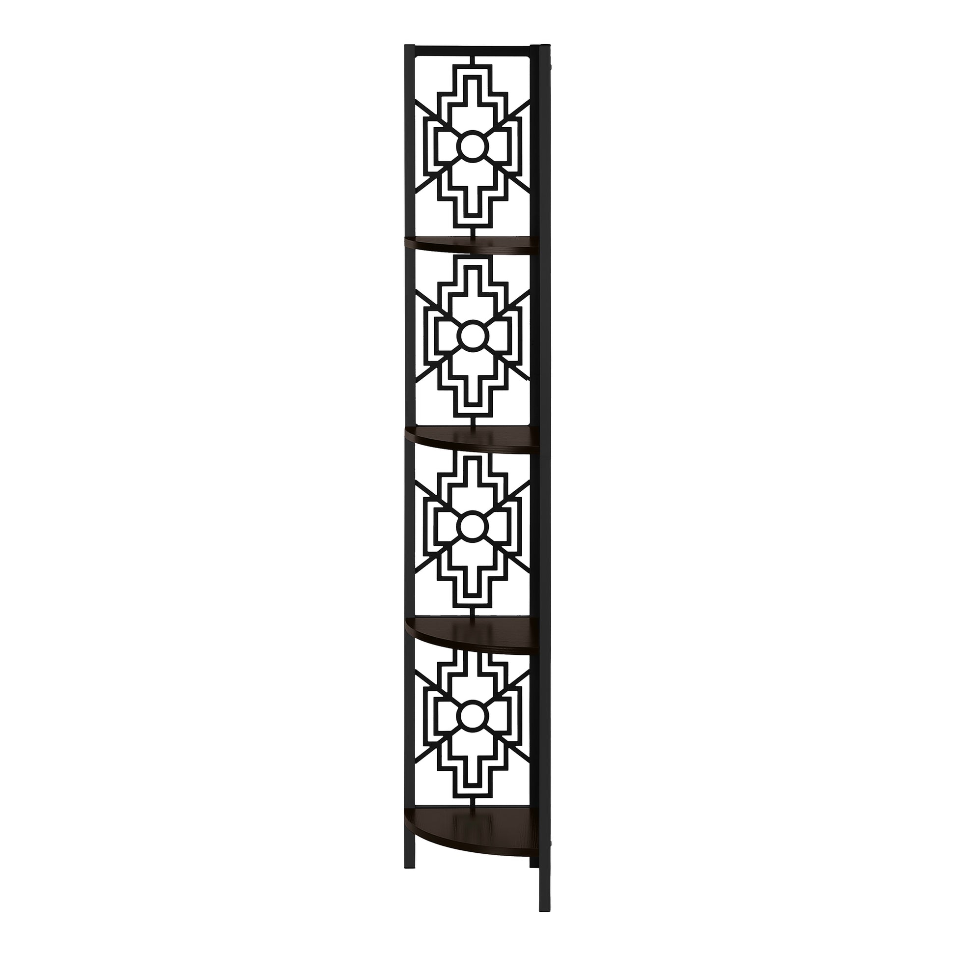 Bookcase - 62"H / Dark Taupe / Black Metal Corner Etagere-Bookshelf-DECOROLALA