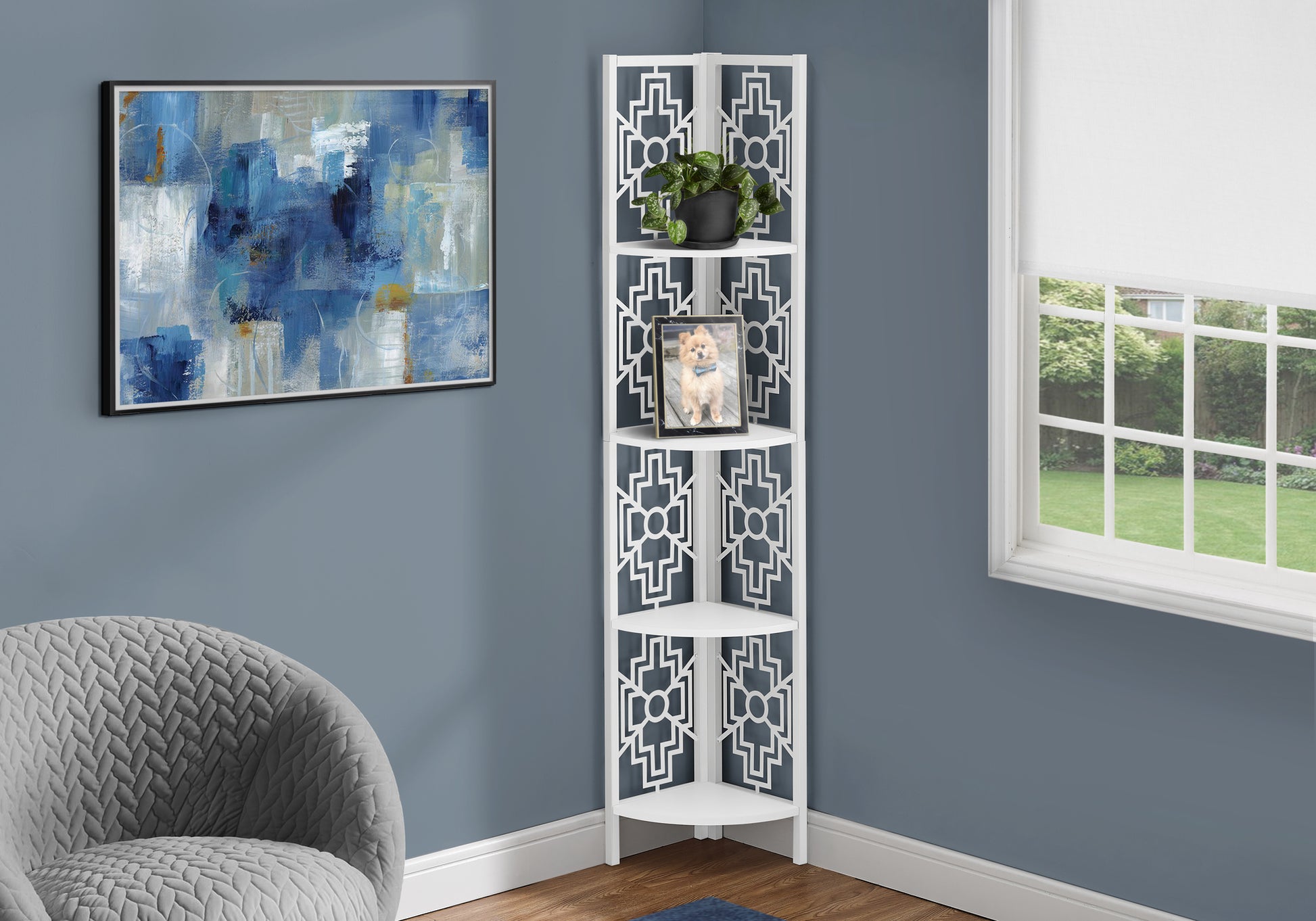 Bookcase - 62"H / Dark Taupe / Black Metal Corner Etagere-Bookshelf-DECOROLALA