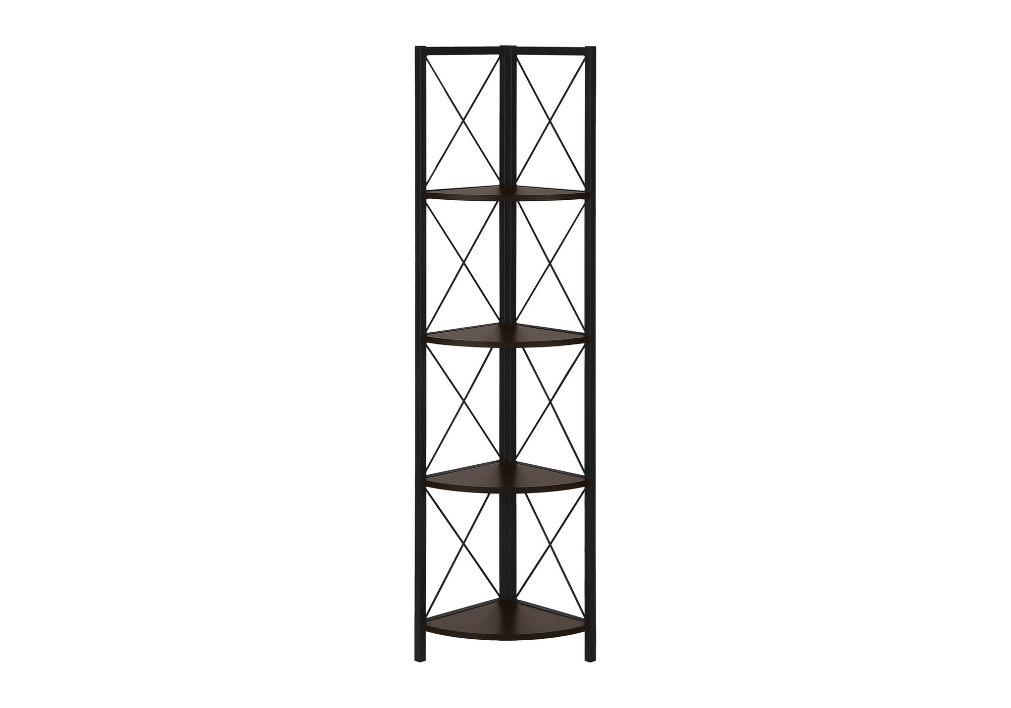 Bookcase - 60"H / Espresso / Black Metal Corner Etagere-Bookshelf-DECOROLALA