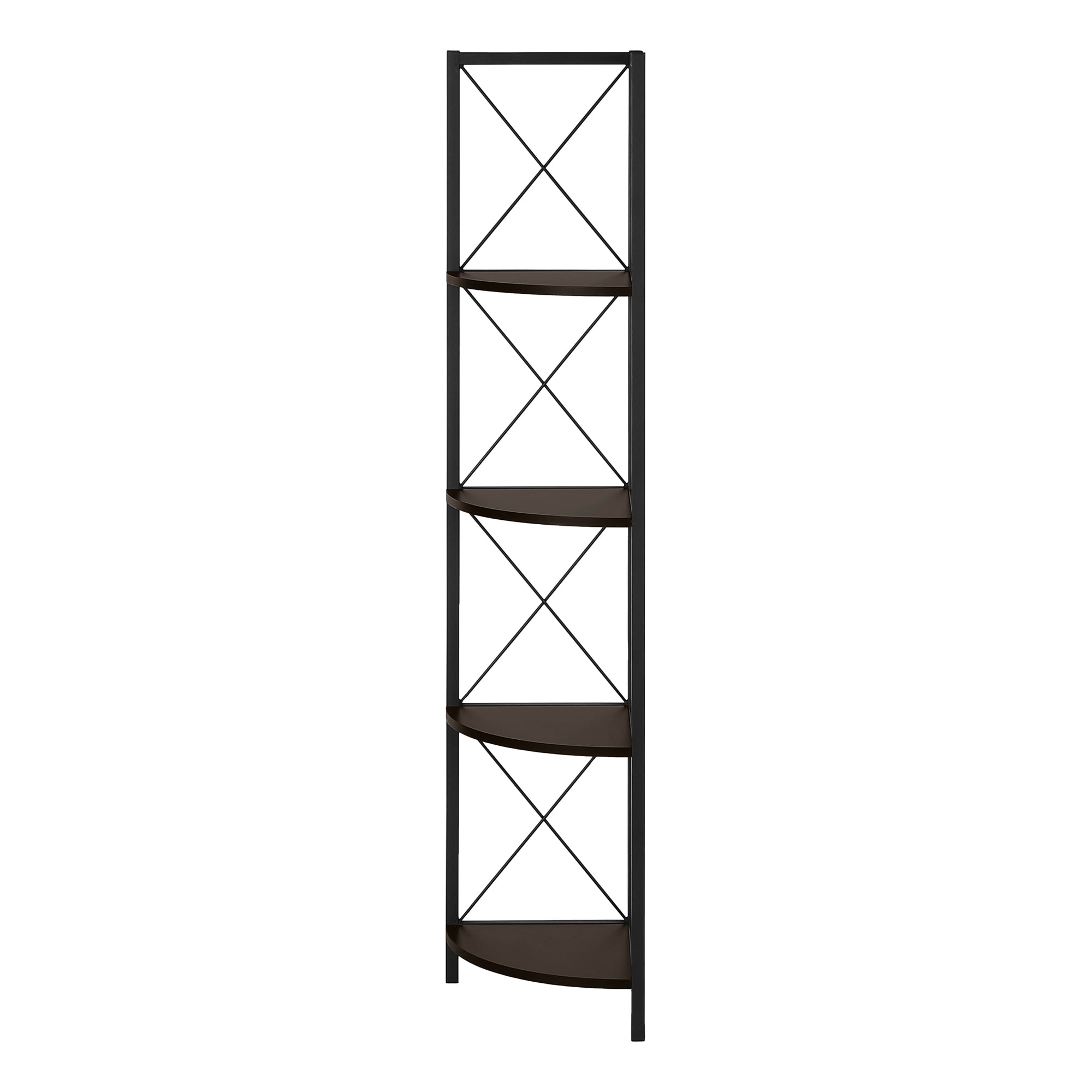 Bookcase - 60"H / Espresso / Black Metal Corner Etagere-Bookshelf-DECOROLALA