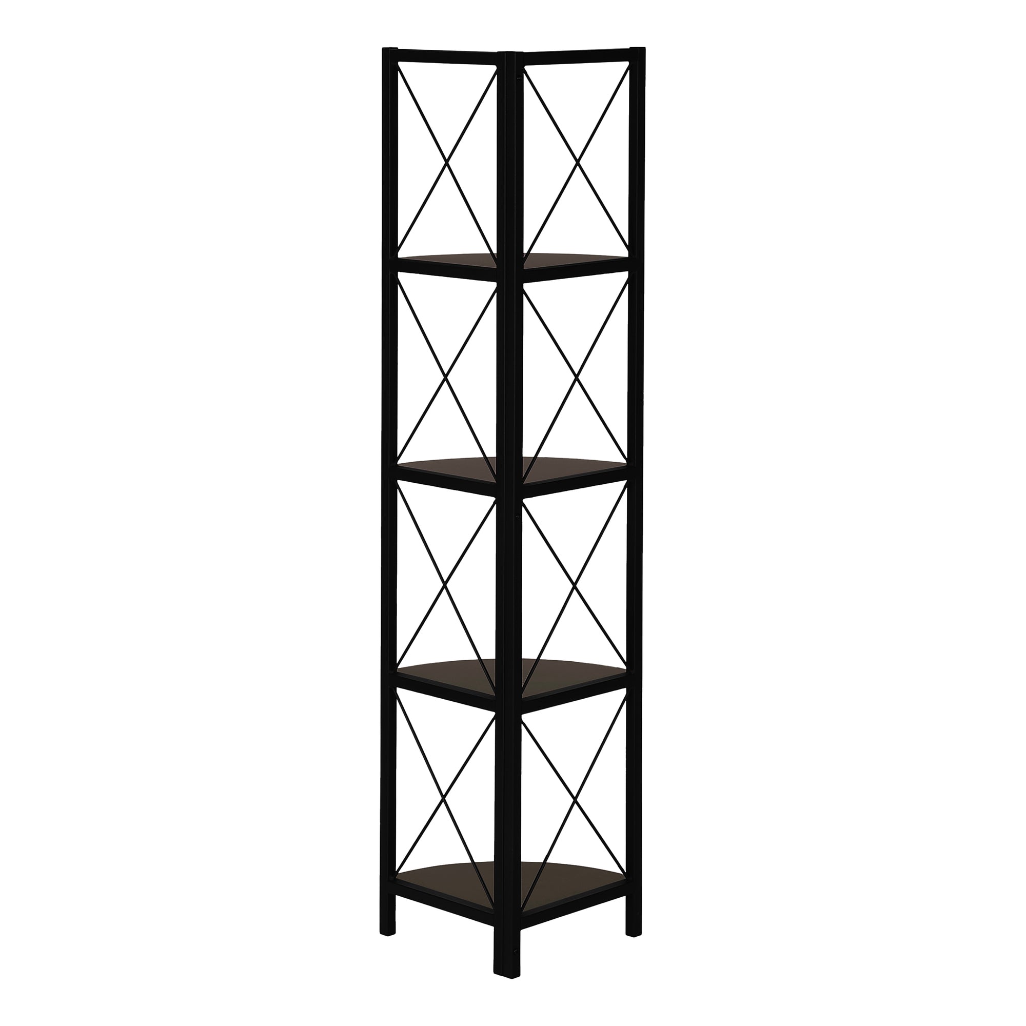 Bookcase - 60"H / Espresso / Black Metal Corner Etagere-Bookshelf-DECOROLALA