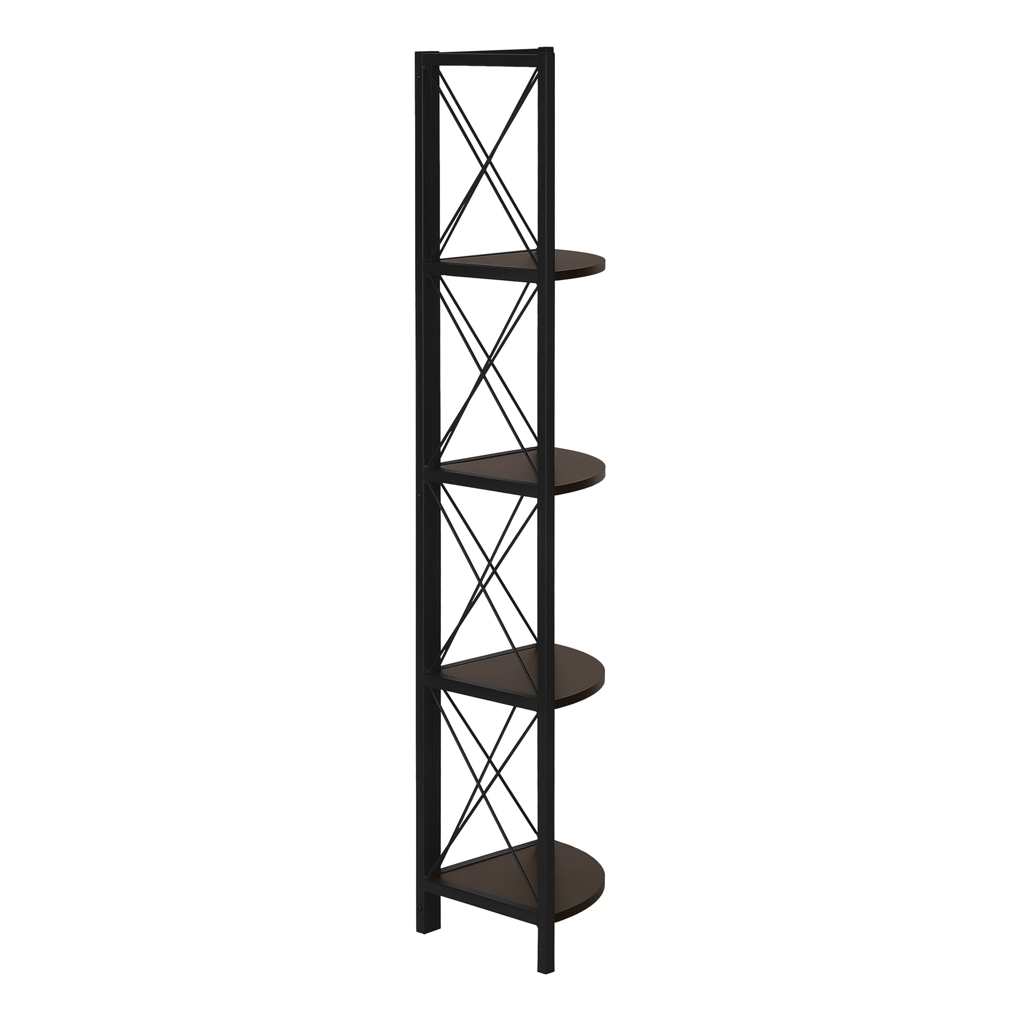 Bookcase - 60"H / Espresso / Black Metal Corner Etagere-Bookshelf-DECOROLALA
